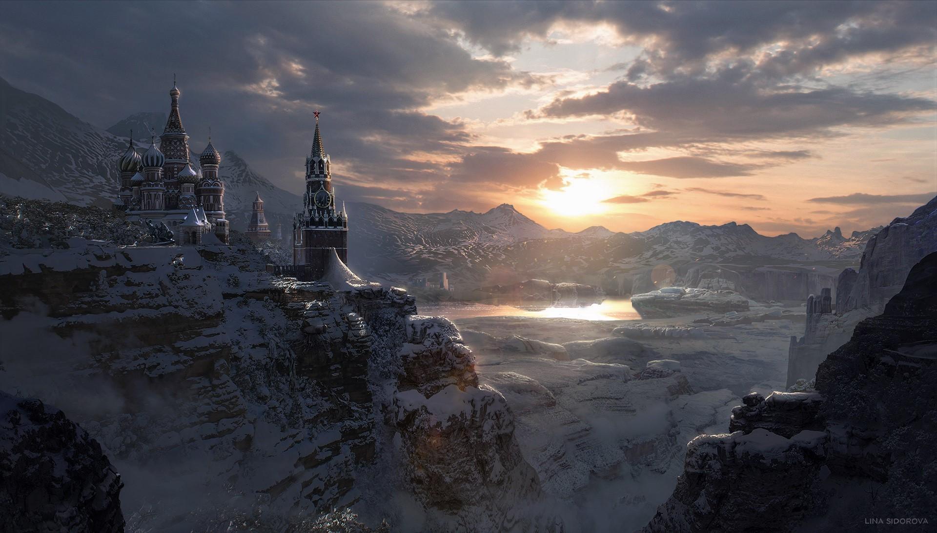 1920x1093 Wallpaper / winter, Russia, fantasy art, snow, mountains, sky, digital art free download