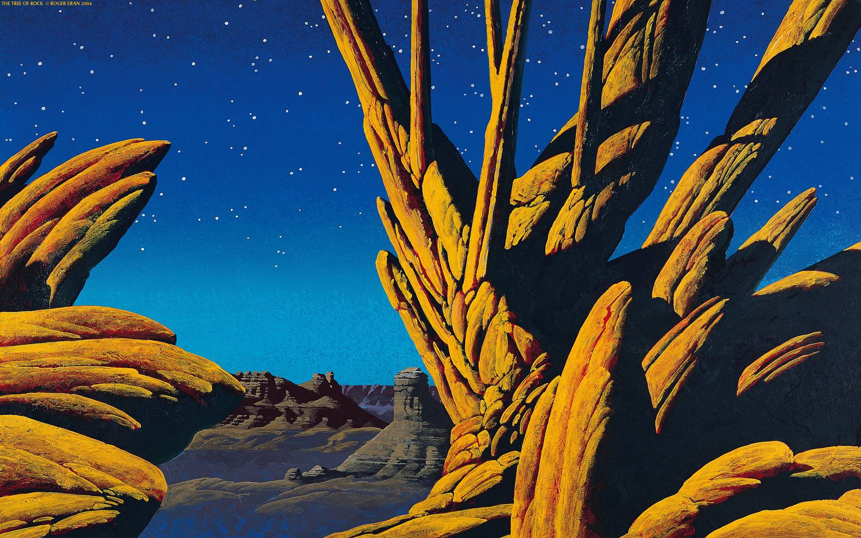 1680x1050 Roger Dean, painting, landscape, artwork, rocks, nightx1050 Wallpaper
