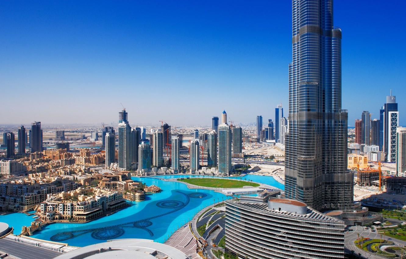 1332x850 Wallpaper city, home, panorama, Dubai, Dubai, skyscrapers, cities, Burg Califa, fountain. image for desktop, section город