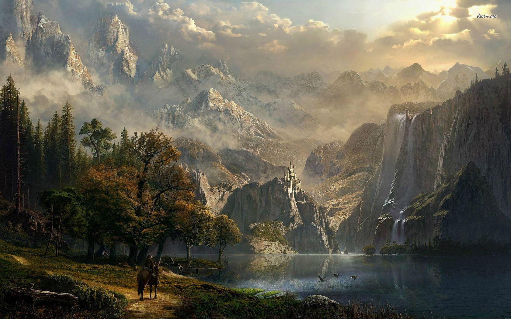 1680x1050 Riding to the castle on the mountain HD wallpaper. Fantasy landscape, Fantasy art landscapes, Fantasy background
