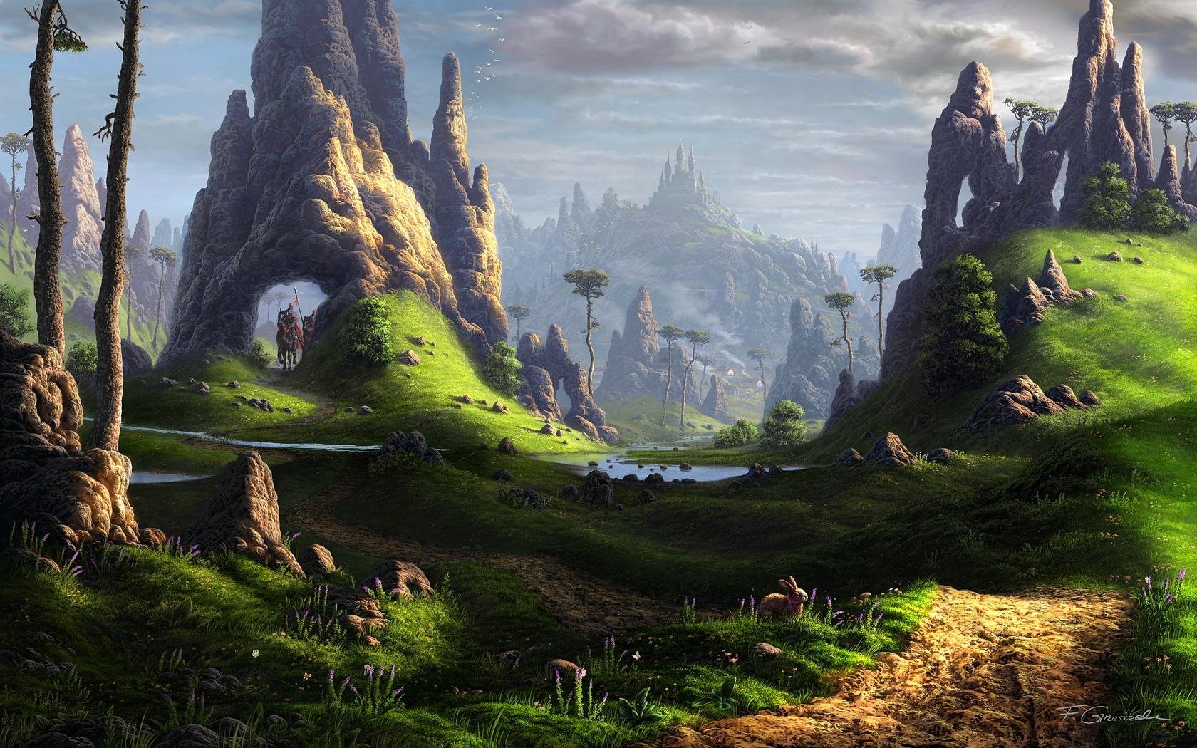 1680x1050 Mobile wallpaper: Fantasy, Landscape, Mountains, 12850 download the picture for free