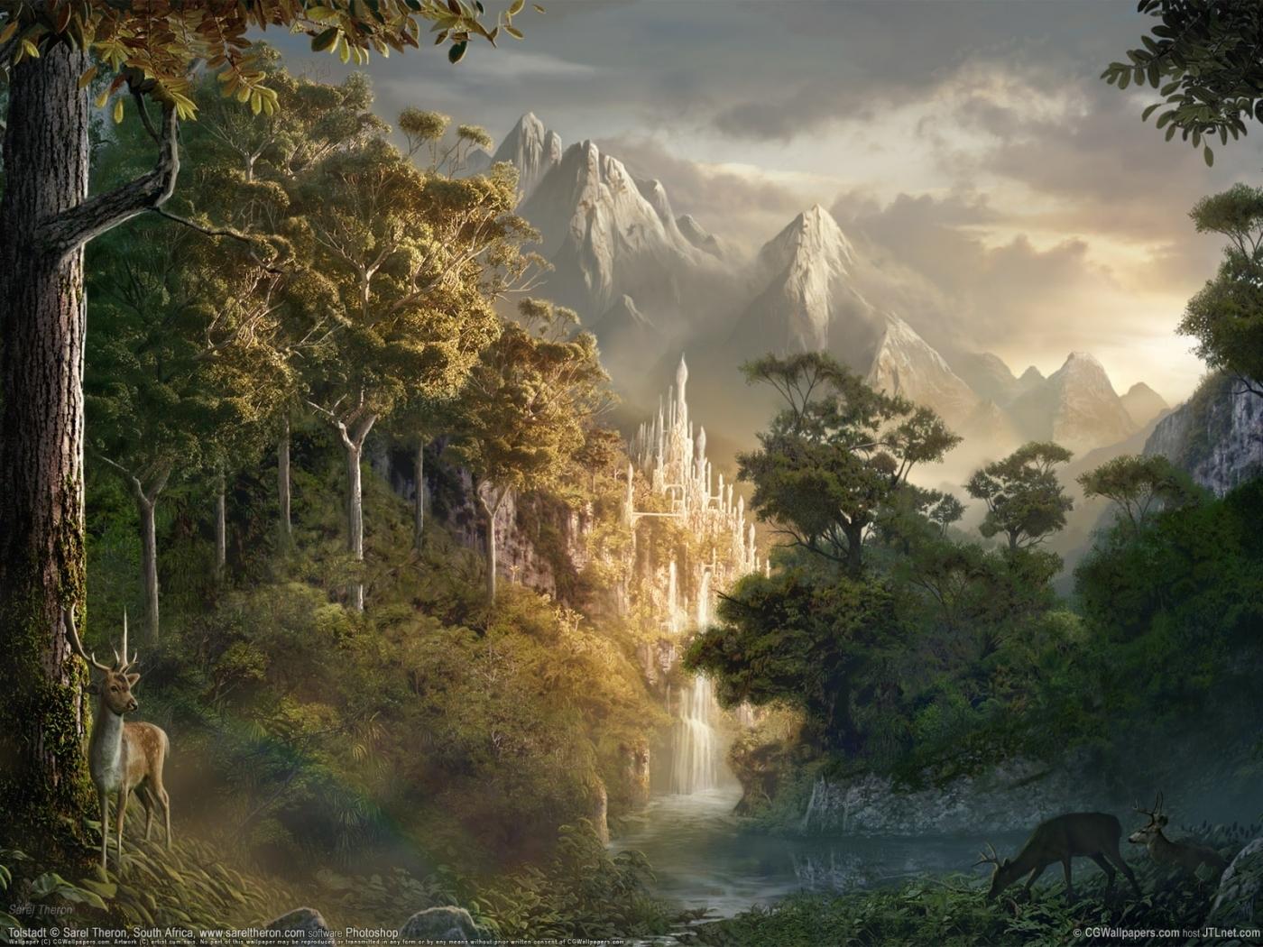 1400x1050 Mobile wallpaper: Fantasy, Mountains, Castles, Landscape, 24312 download the picture for free