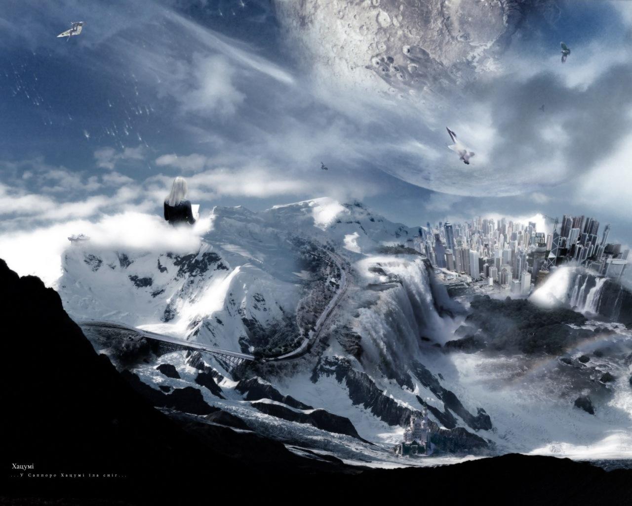 1280x1024 Desktop Wallpaper Fantasy Mountains Snow