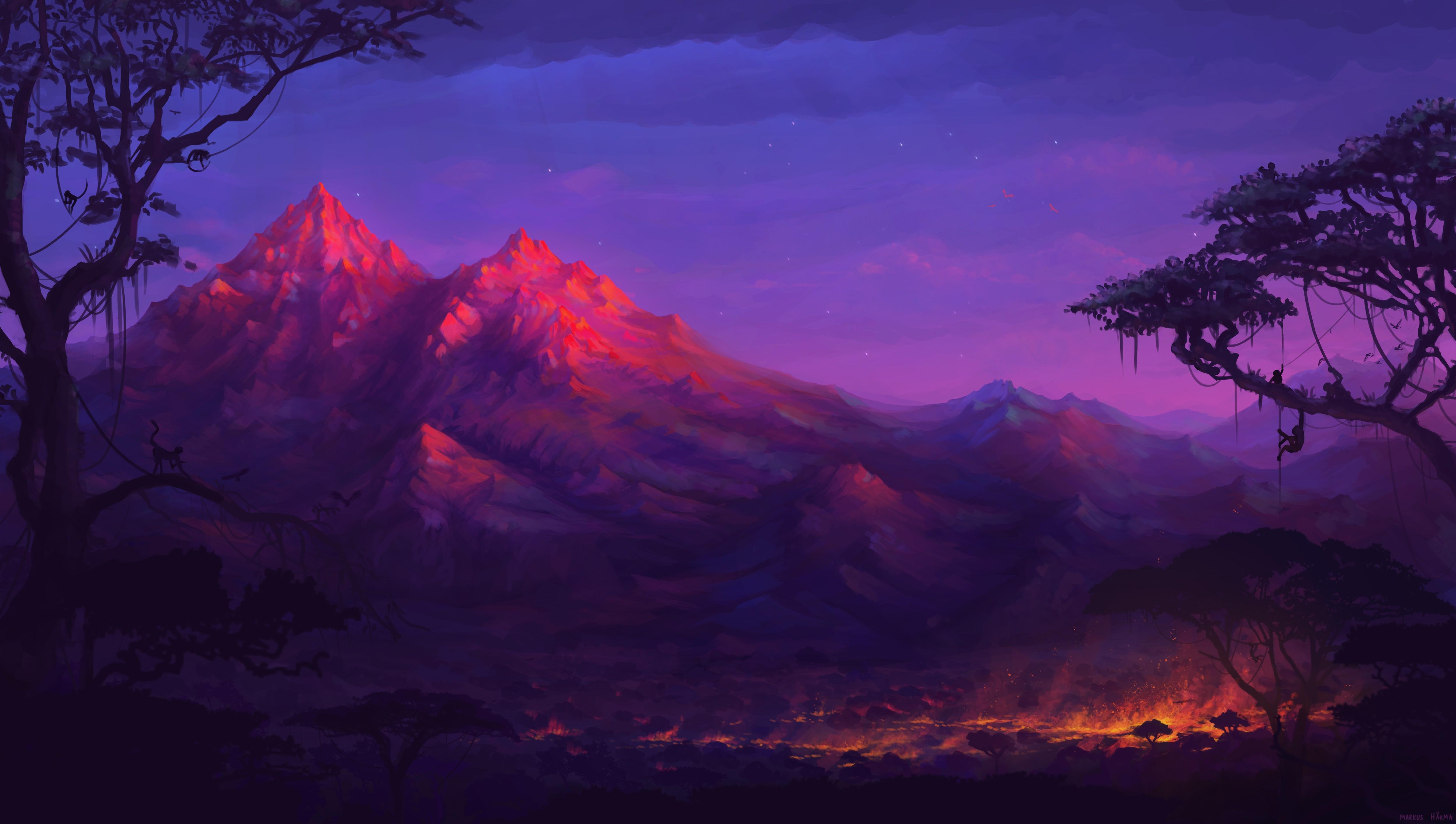 5000x2828 Forest Mountains Colorful Night Trees Fantasy Artwork 5k, HD Artist, 4k Wallpaper, Image, Background, Photo and Picture