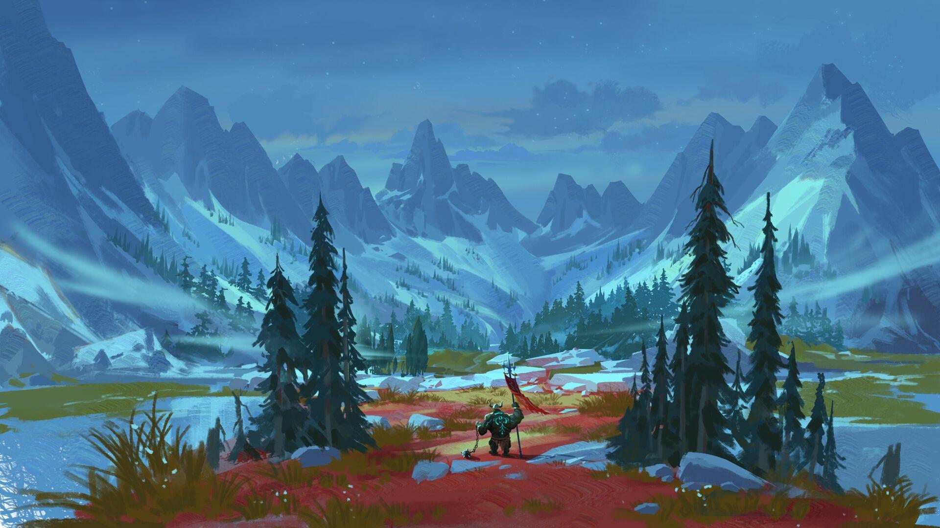 1920x1080 Desktop Wallpaper Fantasy, Mountains, Warrior, Art, HD Image, Picture, Background, C70890
