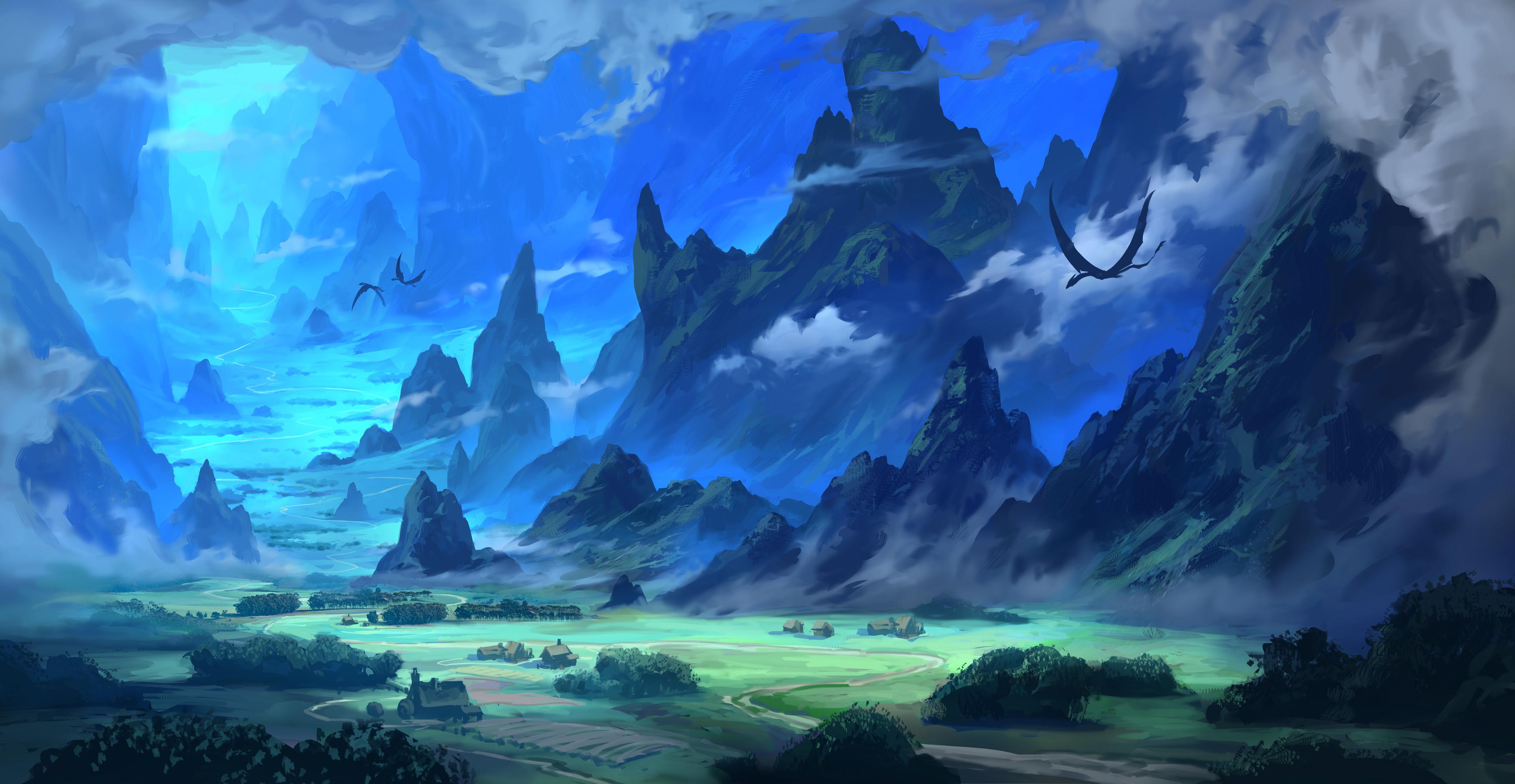 3840x1988 Fantasy Landscape HD, Mountain Gallery HD Wallpaper