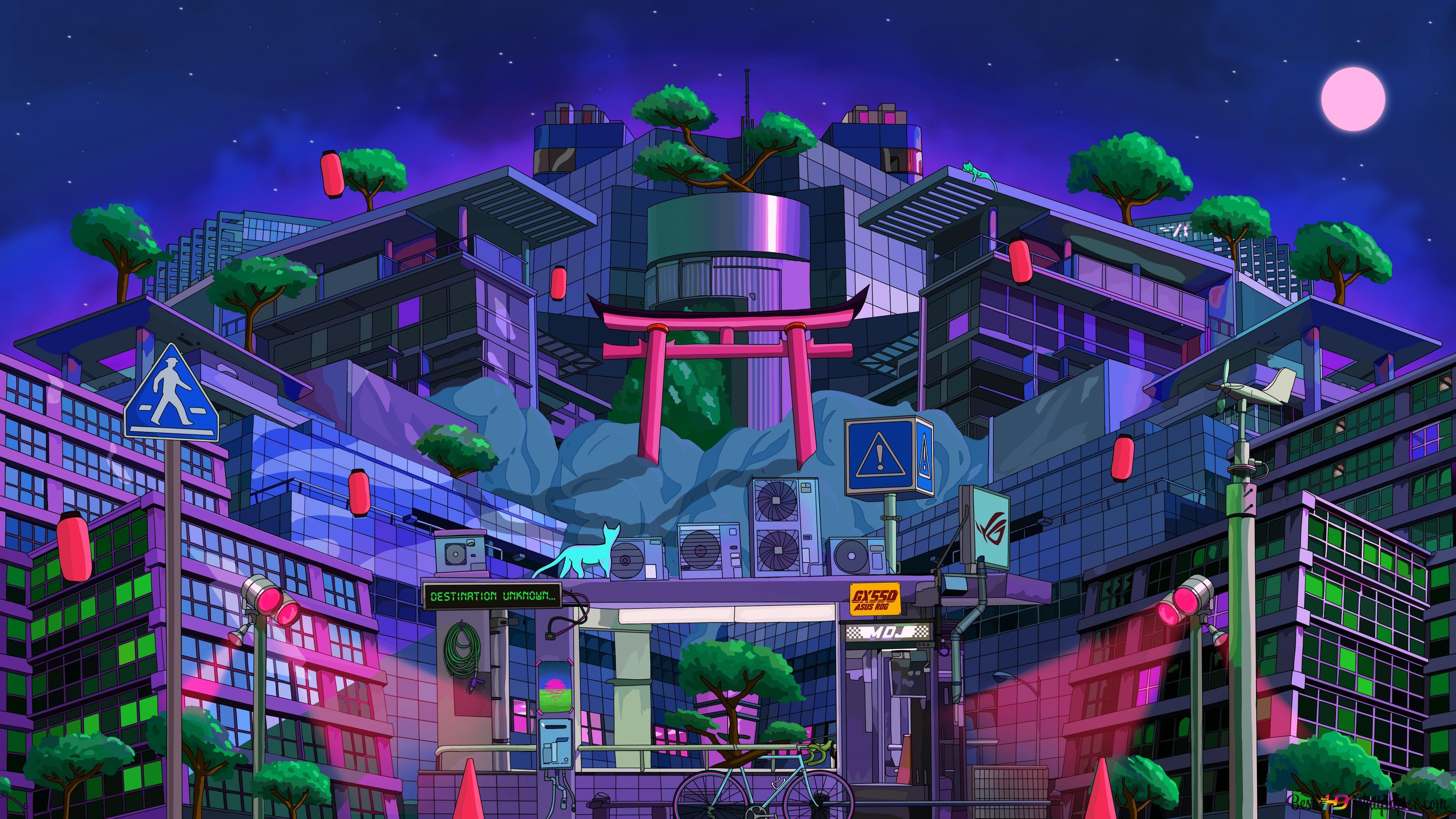 3554x1999 Asus ROG (Republic of Gamers) Asus 'Zephyrus' Cyber City (NIght Theme) 4K wallpaper download