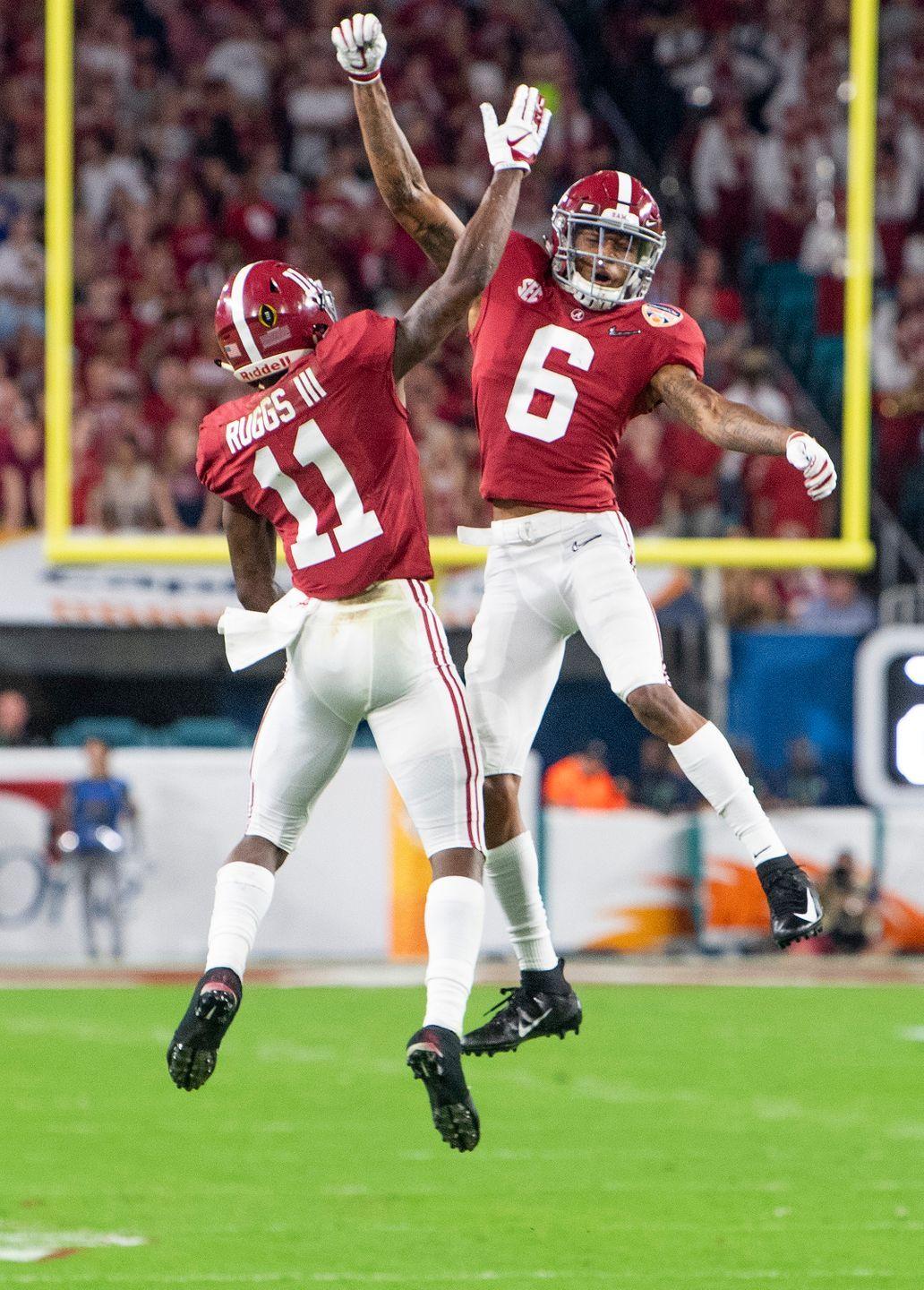 1032x1440 Alabama wide receivers Henry Ruggs, III, (11) and DeVonta Smith (6) celebrate Ruggs' touchdown. Alabama football roll tide, Alabama crimson tide football, Alabama