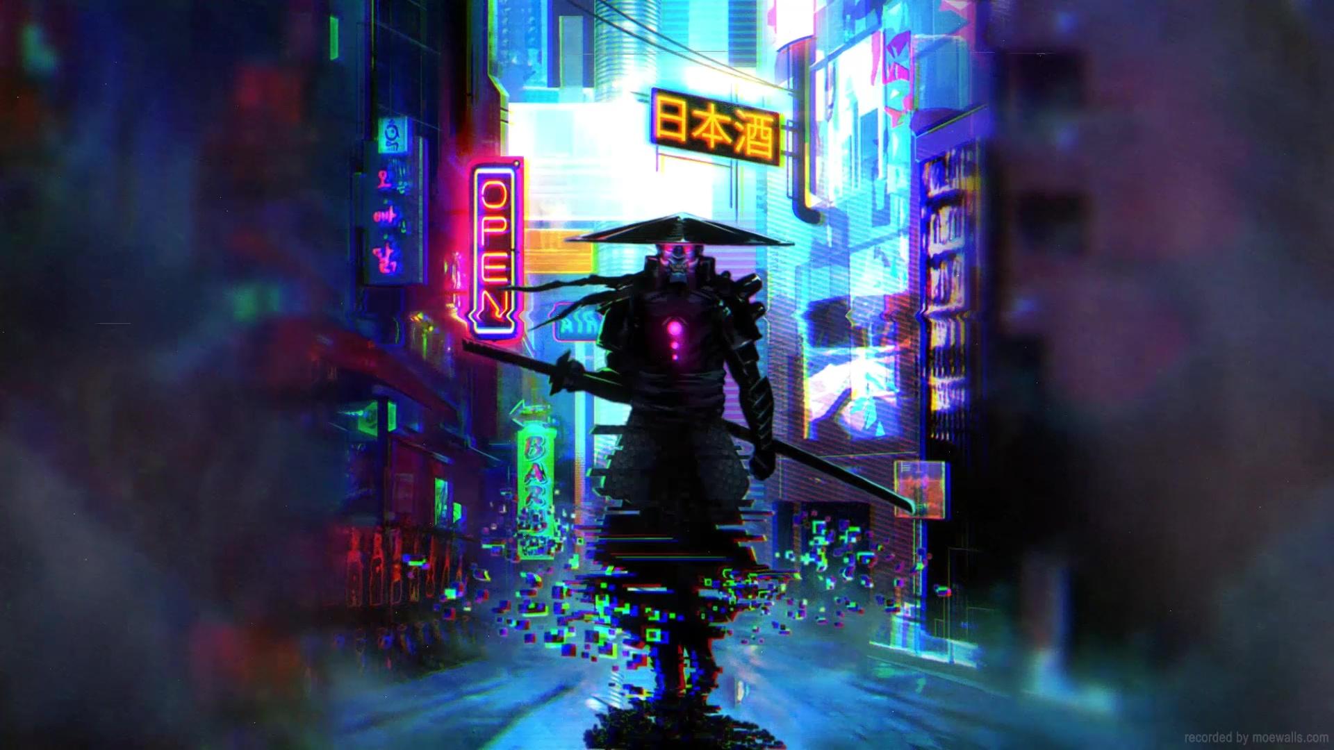 1920x1080 Futuristic Samurai Neon Cyberpunk City Live Wallpaper