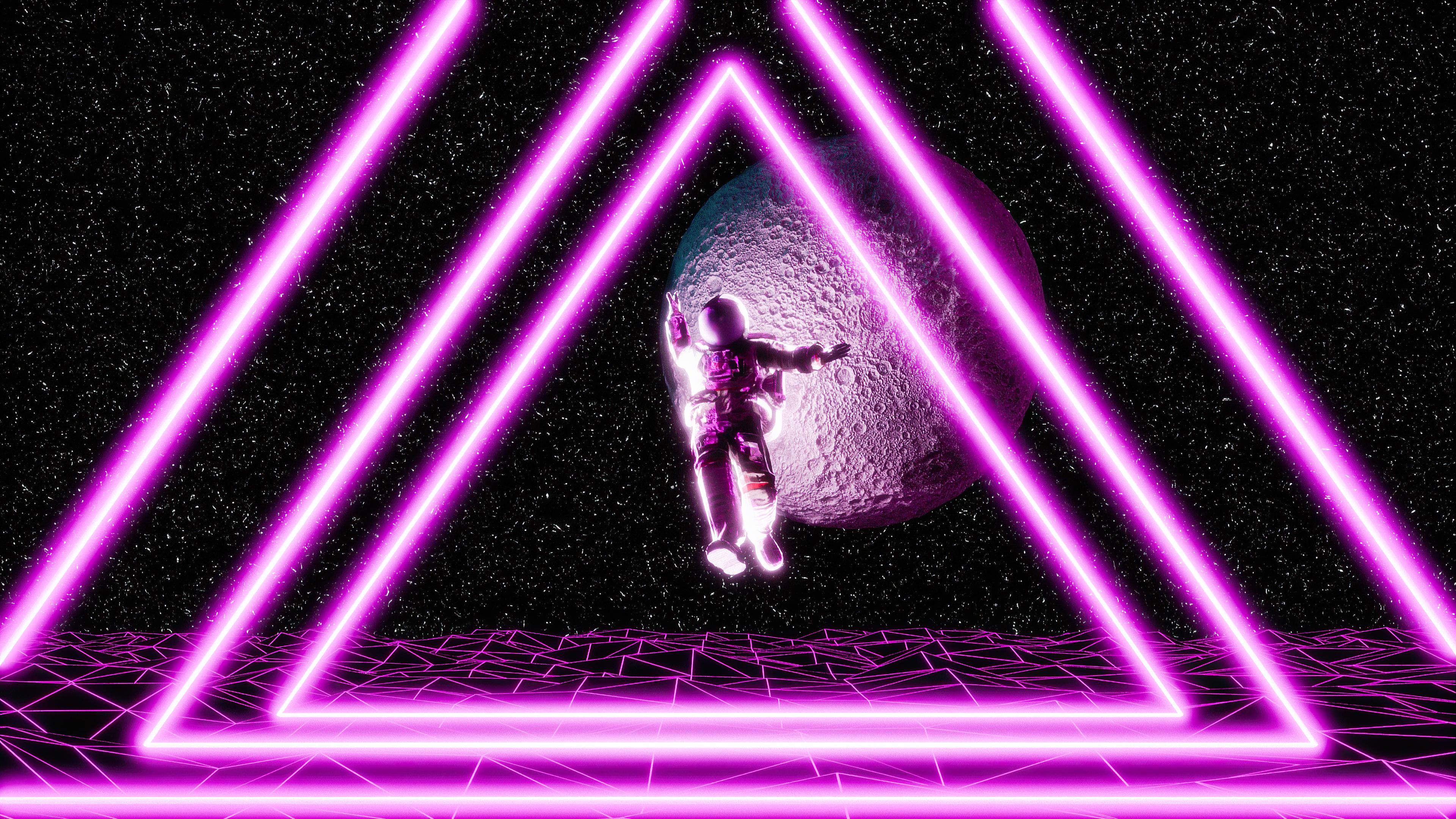 3840x2160 Vaporwave Cyberpunk Moon Space Neon Synthwave Grid Purple Digital Art Artwork Stars Vivid Colors Abs Wallpaper:3840x2160