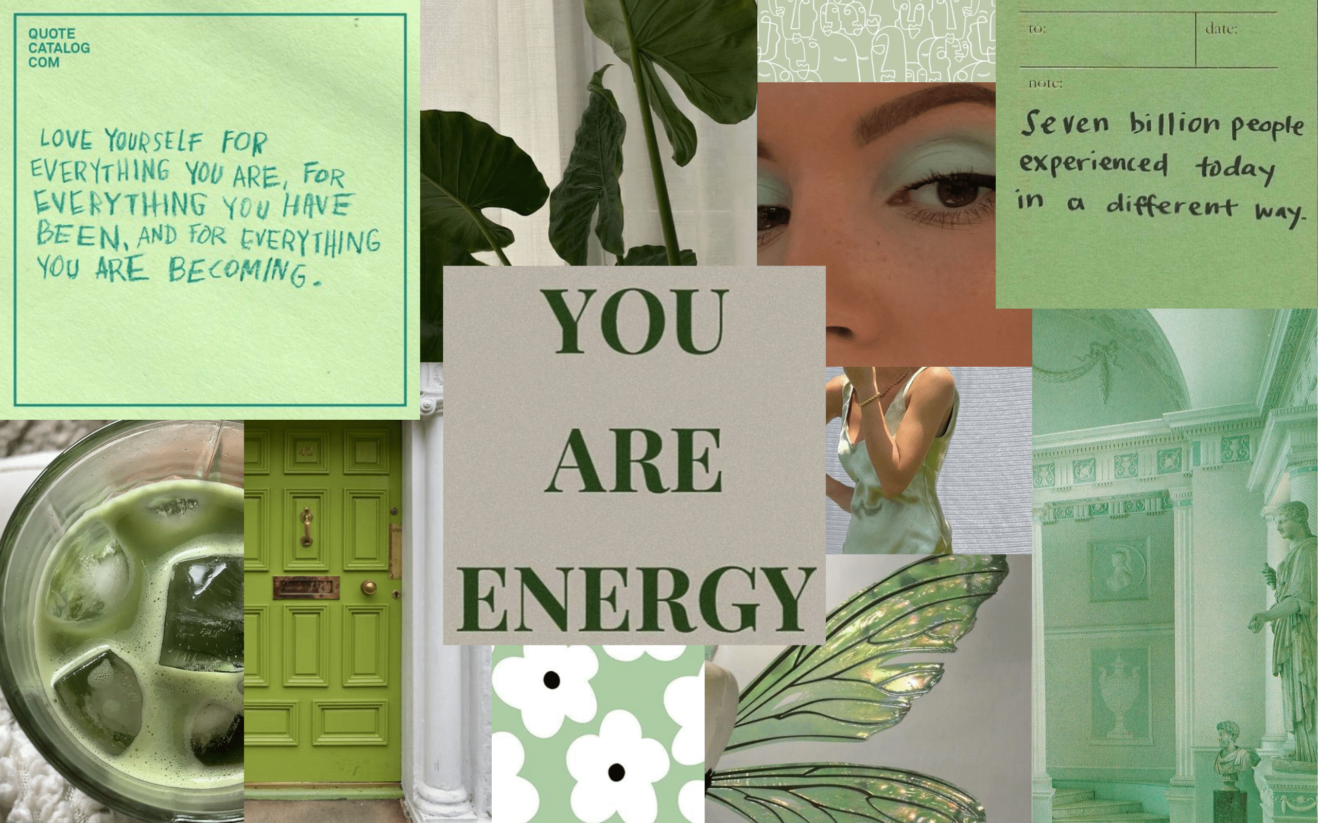 2560x1600 Sage green MacBook collage wallpaper. Green quotes, Collage book, Quote catalog