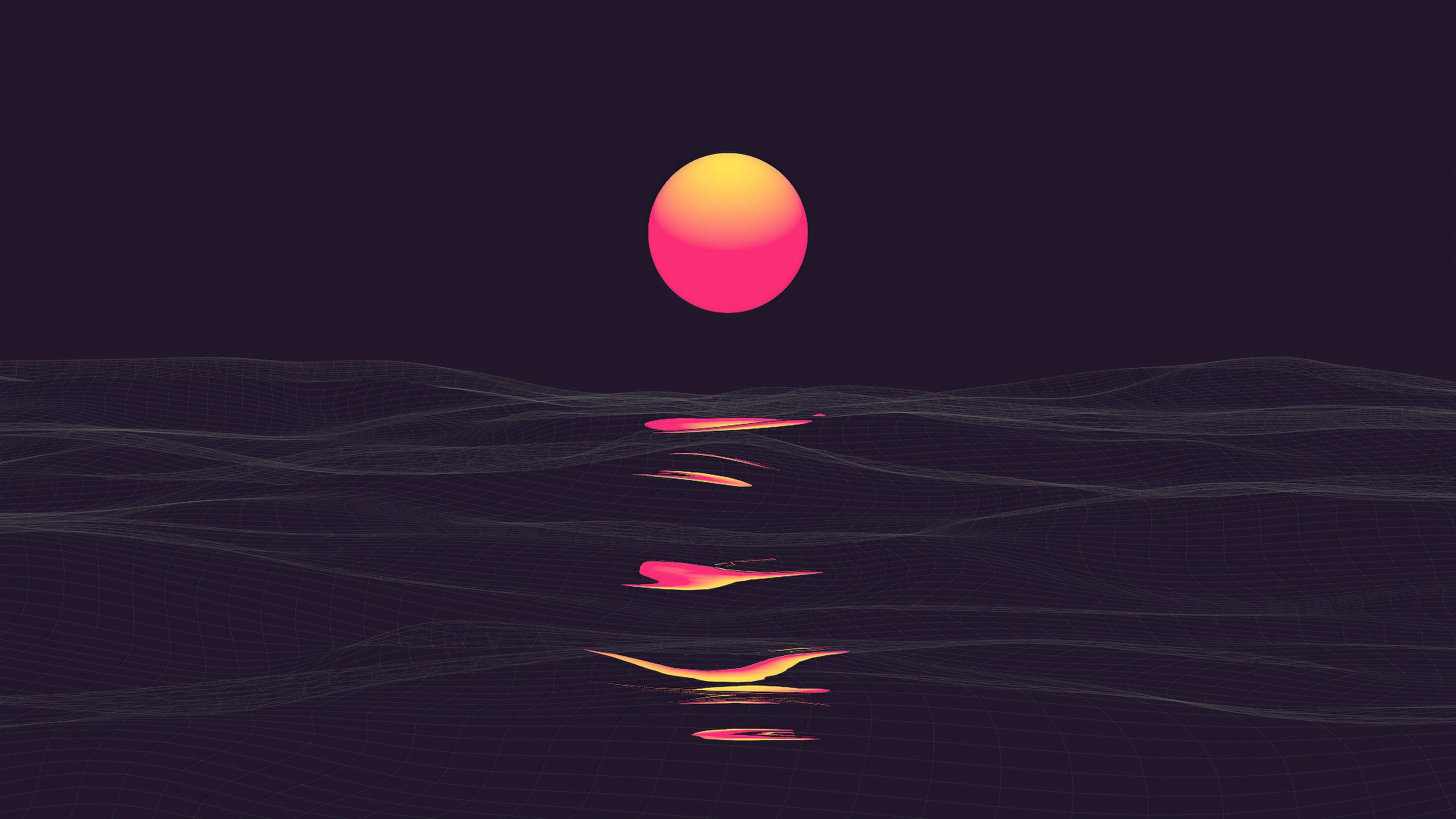 3840x2160 Retrowave Sunset Reflection 4K wallpaper