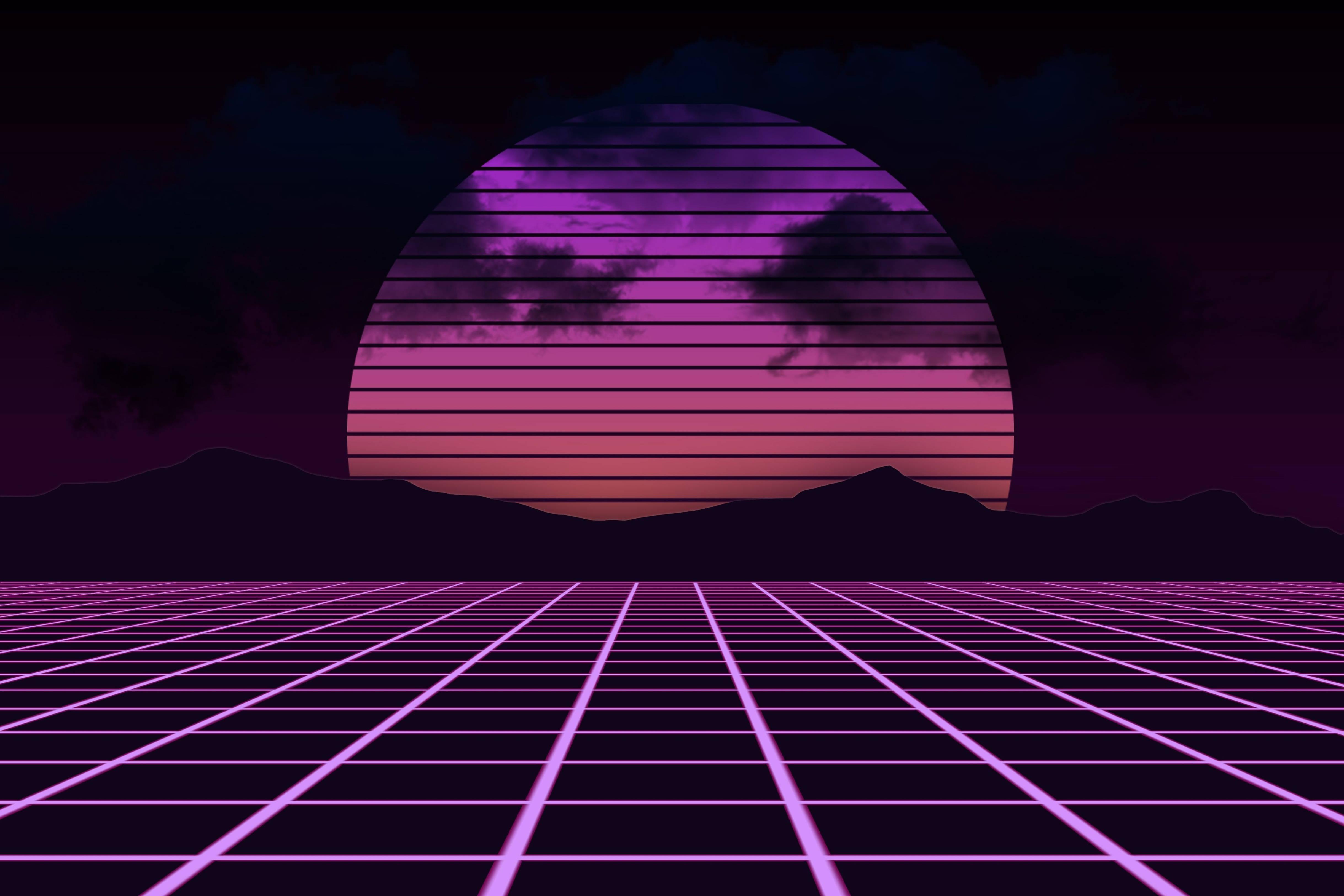 4875x3250 Download Retrowave Neon Landscape 4K Wallpaper
