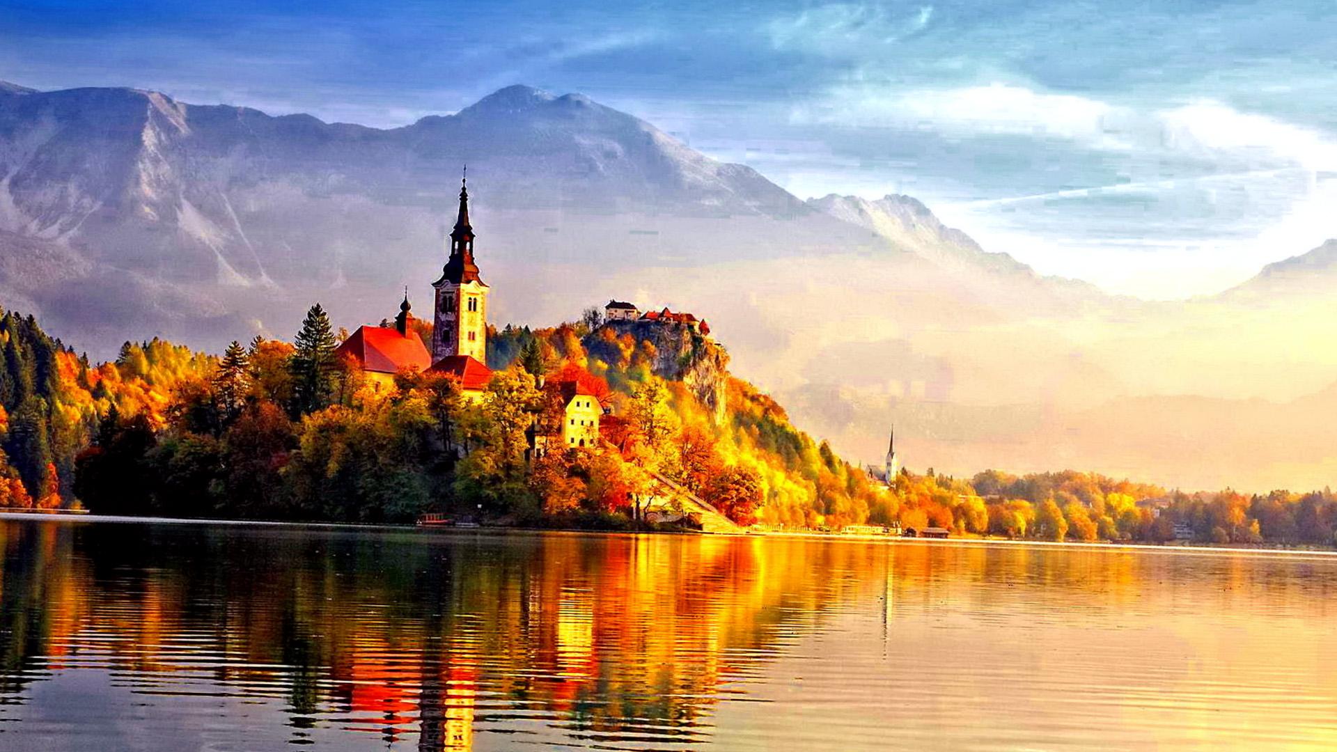 1920x1080 Beautiful Church On Mountain Landscape Wallpaper HD / Desktop and Mobile Background