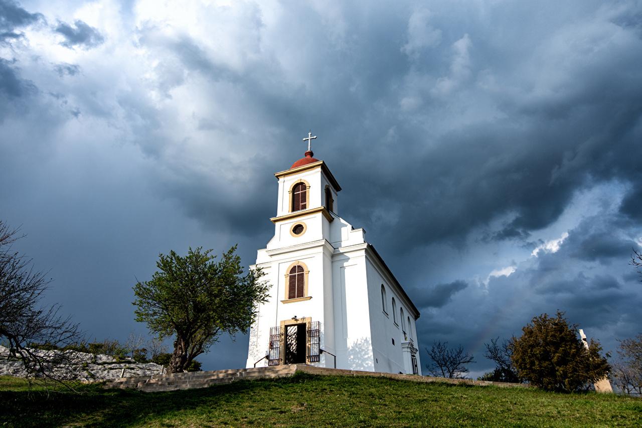 1280x853 Desktop Wallpaper Church Hungary Clouds Cities