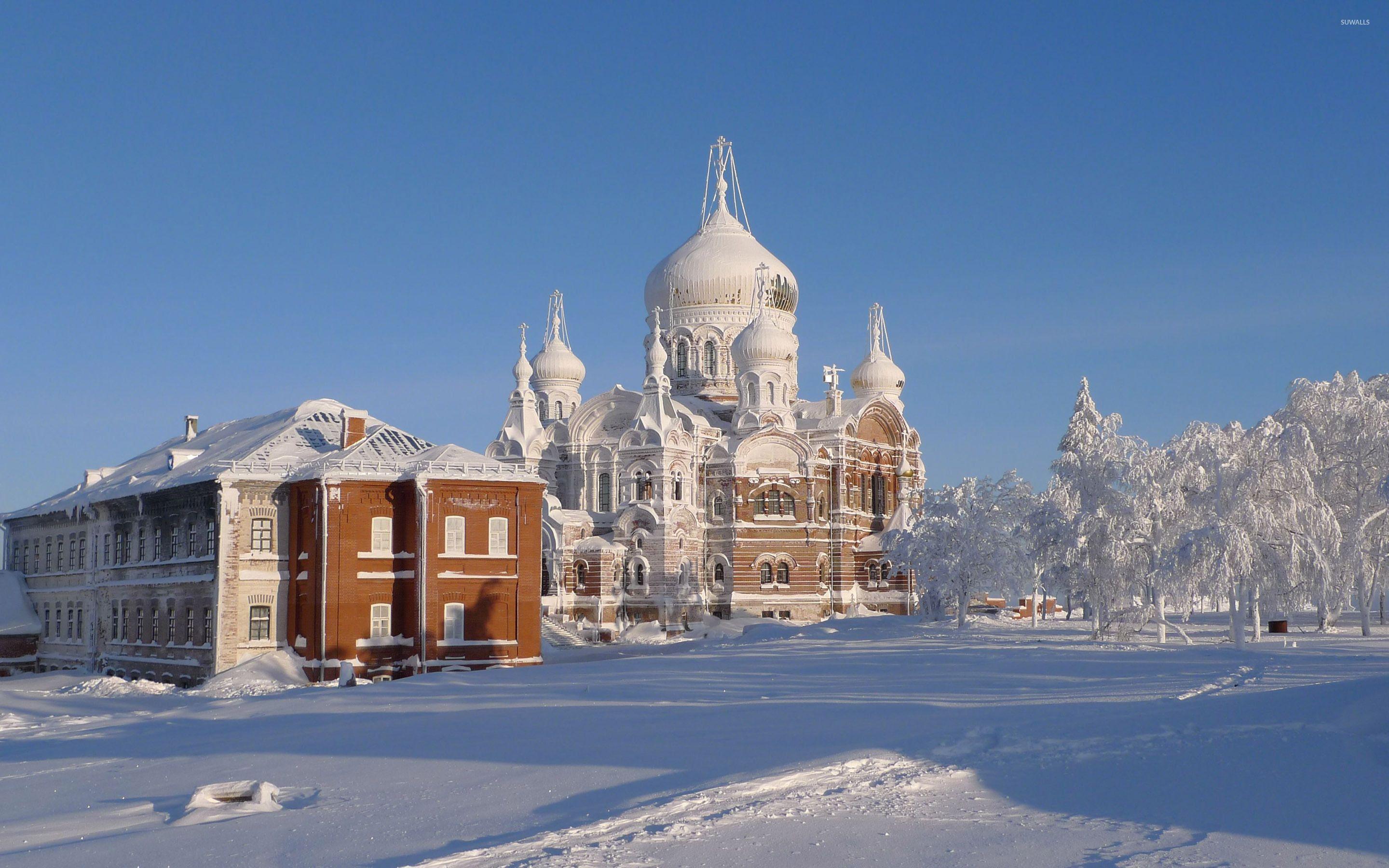 2880x1800 Snowy Church Wallpaper