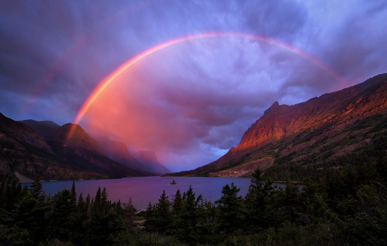 1332x850 Wallpaper forest, mountains, nature, lake, river, rainbow image for desktop, section пейзажи