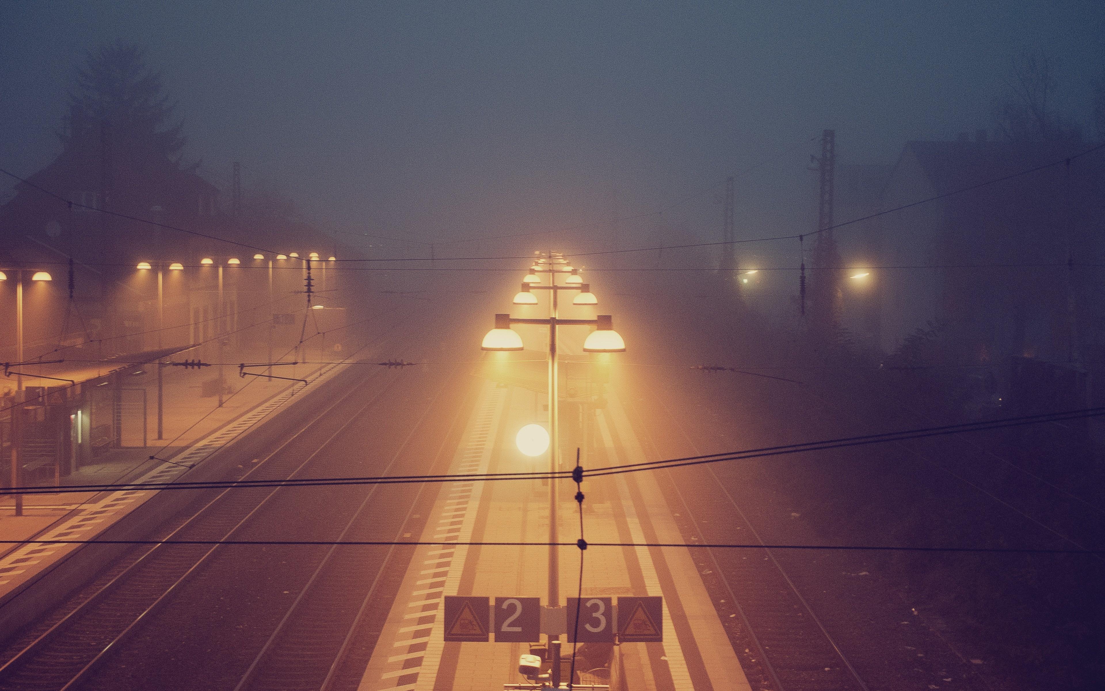 3840x2400 Download 3840x2400 Wallpaper Train Station In Foggy Night, 4 K, Ultra HD 16: Widescreen, 3840x2400 HD Image, Background, 5133