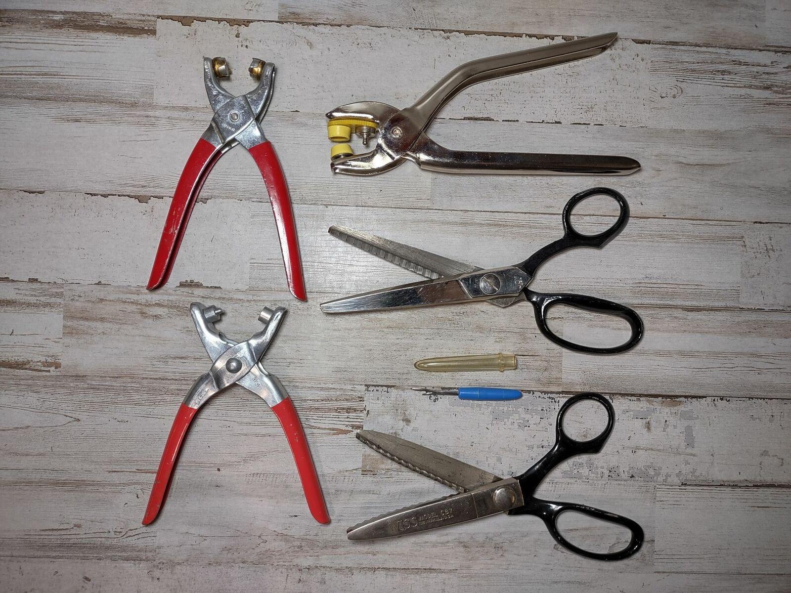 1600x1200 Lot of Vintage Sewing Tools Pinking Shears Eyelet Rivet Setter Oxwall Wiss JOY