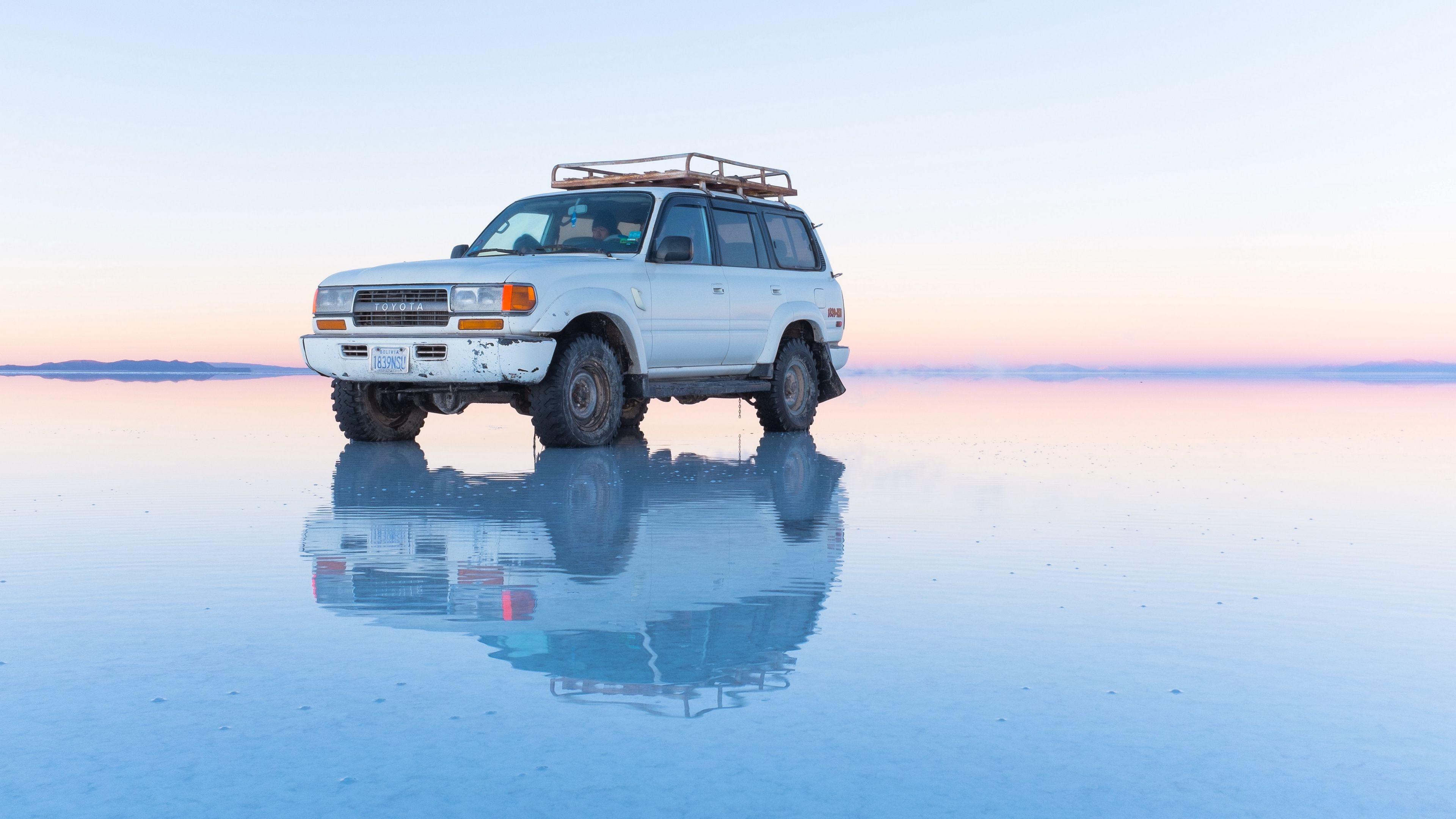 3840x2160 Wallpaper / Toyota Land Cruiser, Toyota, Suv, Old, White, Water, Shallows, Off Road, 4k Free Download