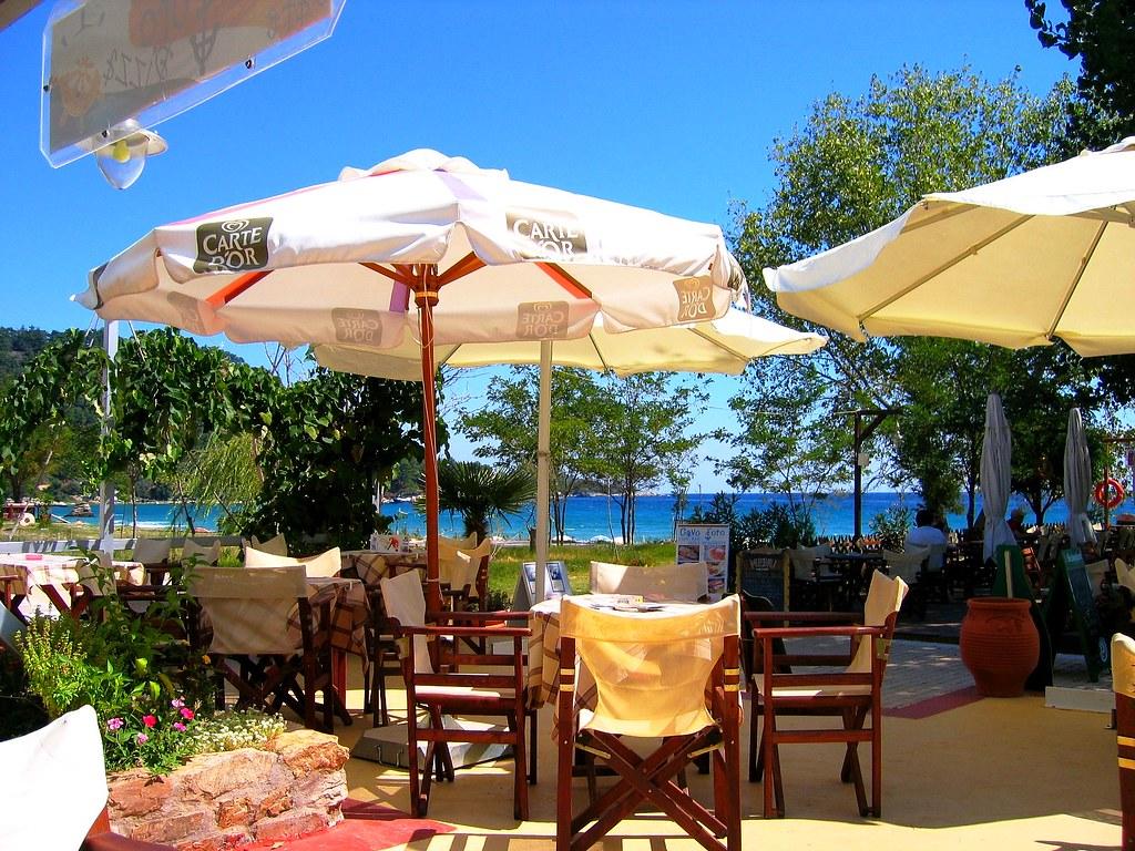 1024x768 GOLDEN BEACH .THASSOS. GREECE. A taverna in Thasos .Greece