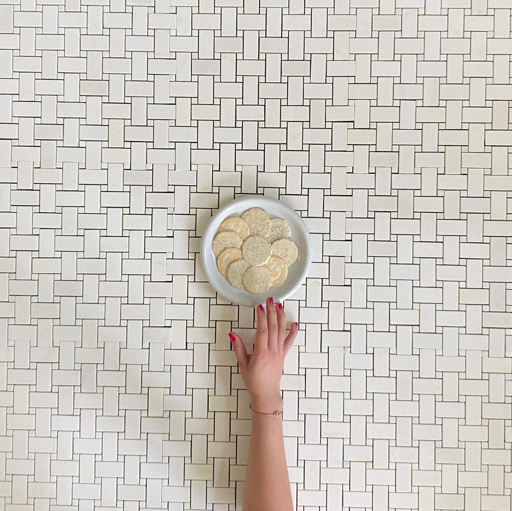 2048x2043 Thassos White Marble Polished Basketweave Mosaic