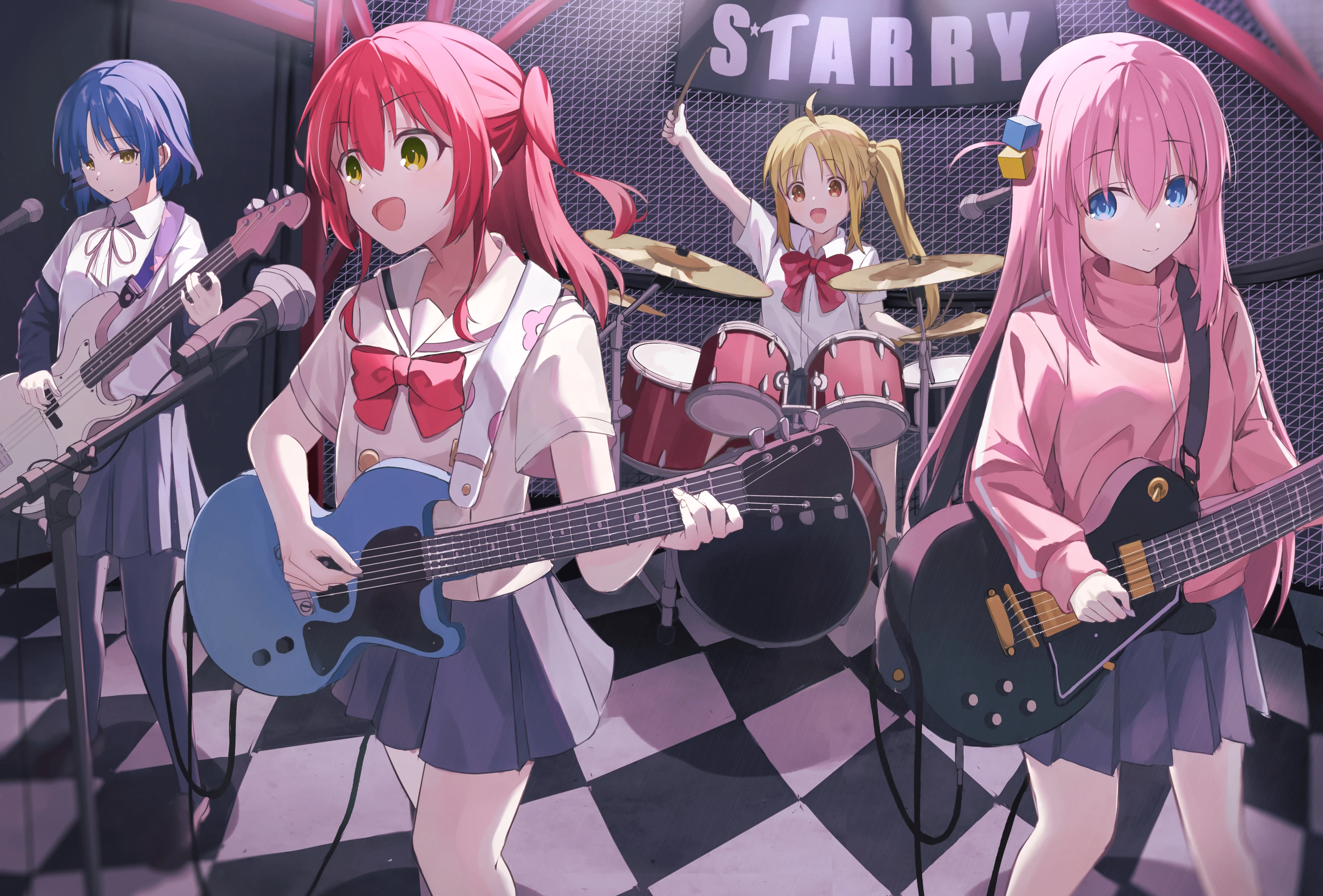 3541x2398 Anime Anime Girls BOCCHi THE ROCK Musical Instrument Guitar Drums Microphone Wallpaper:3541x2398