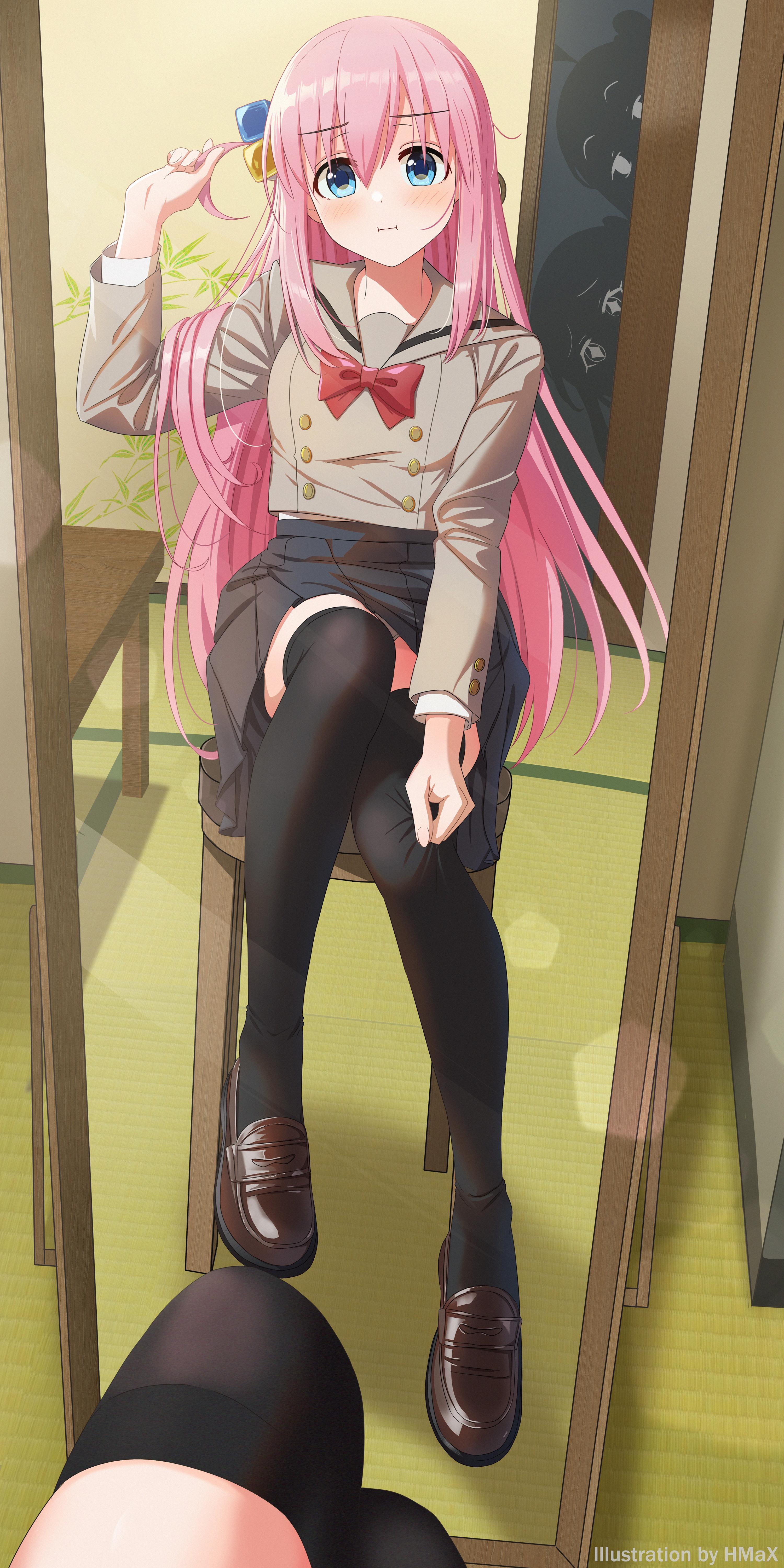 3000x6000 BOCCHi THE ROCK Anime Girls Vertical School Uniform Mirror Reflection Wallpaper:3000x6000