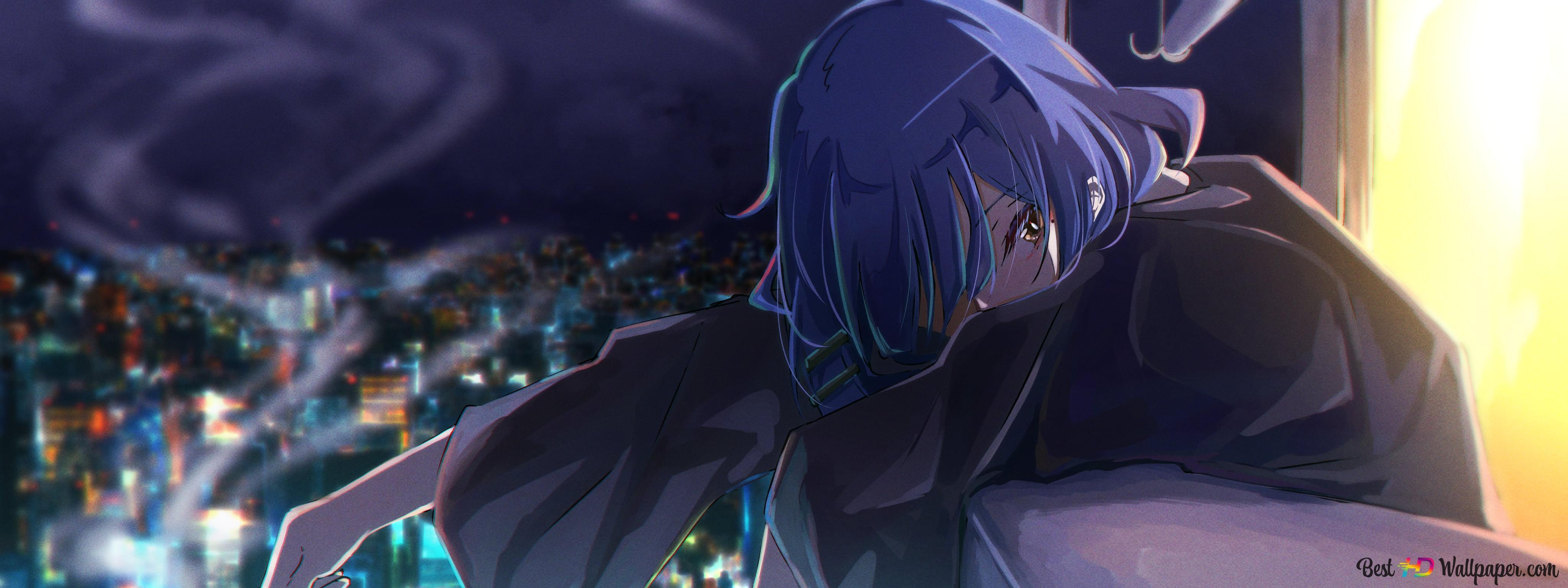 4096x1536 Bocchi The Rock anime blue haired character 4K wallpaper download