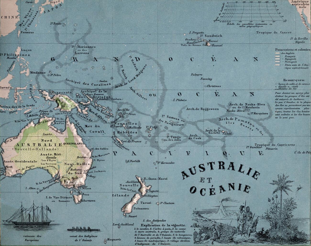 1300x1029 3D raised relief map of Australia and Oceania 1865 Wall Mural