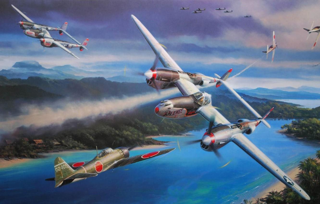 1332x850 Wallpaper War, Figure, Lockheed P 38 Lightning, Oceania, Nicolas Trudgia Image For Desktop, Section авиация