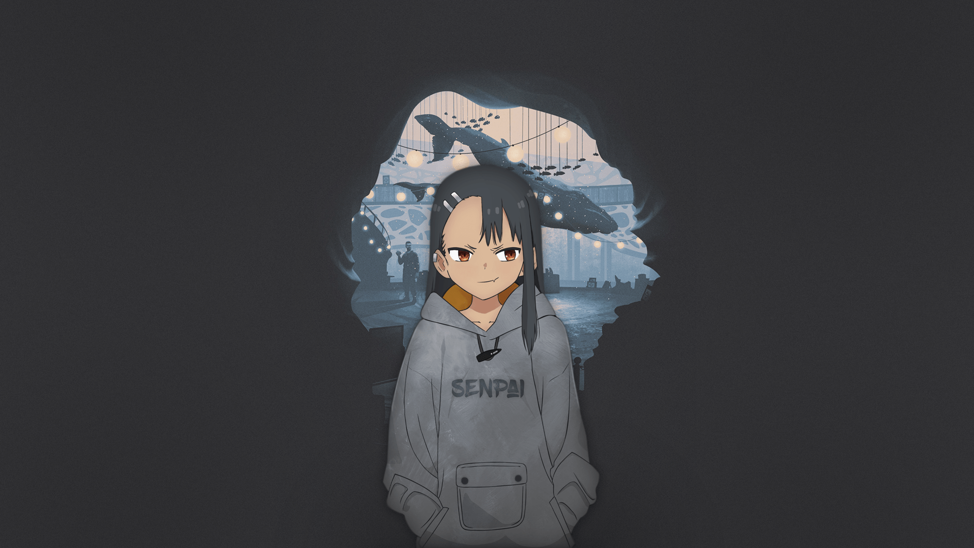 1920x1080 Nagatoro, manga, illustration, Please dont bully me, anime, anime girls, texture, dark background, Nagatoro Hayase, fan art Gallery HD Wallpaper