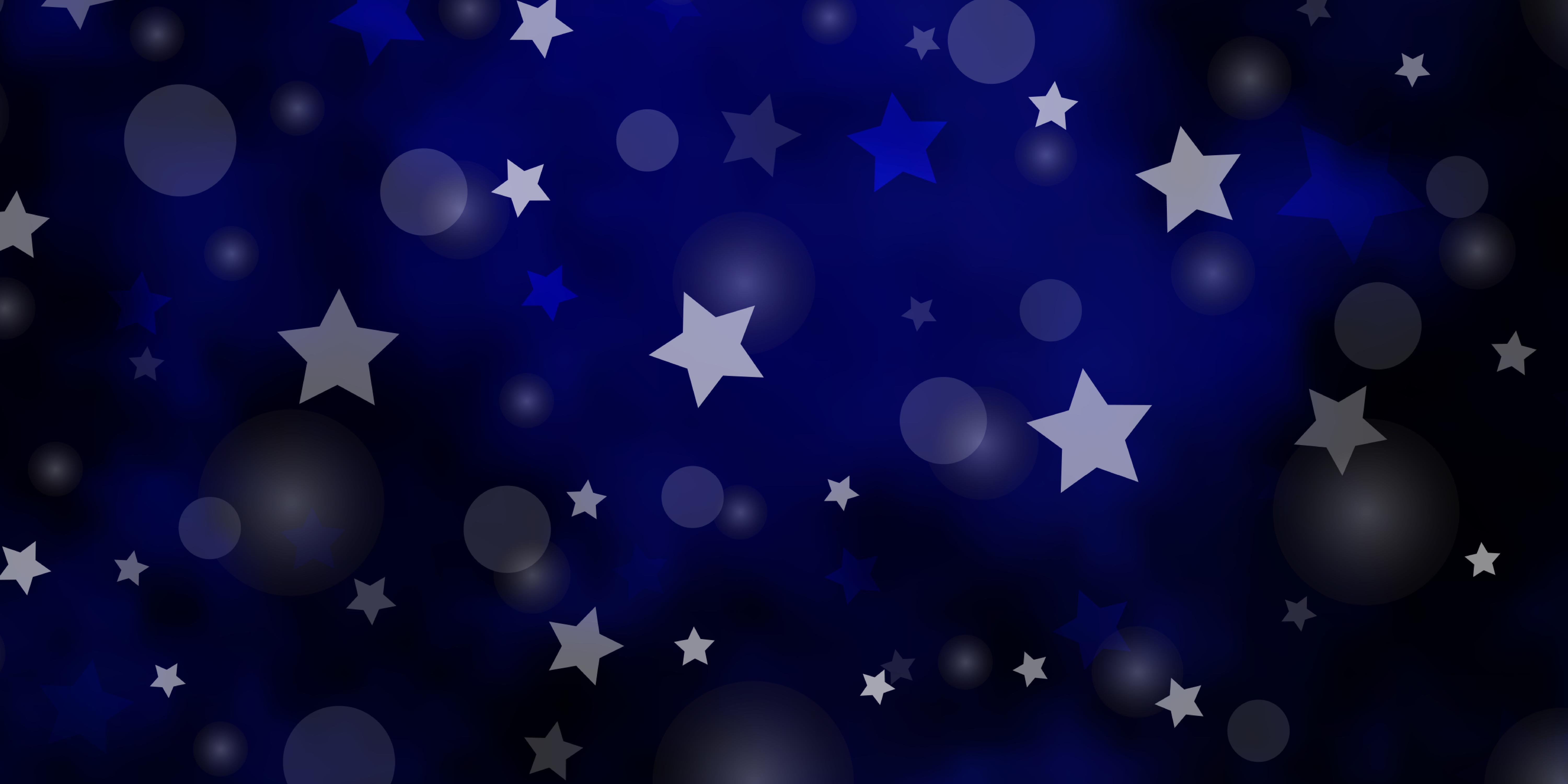 6000x3000 Dark BLUE vector backdrop with circles, stars. Glitter abstract illustration with colorful drops, stars. Design for wallpaper, fabric makers