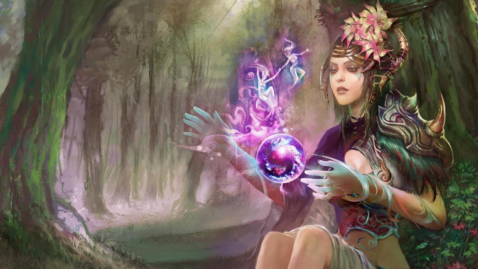 1600x900 The witch with the magic ball Desktop wallpaper 1600x900