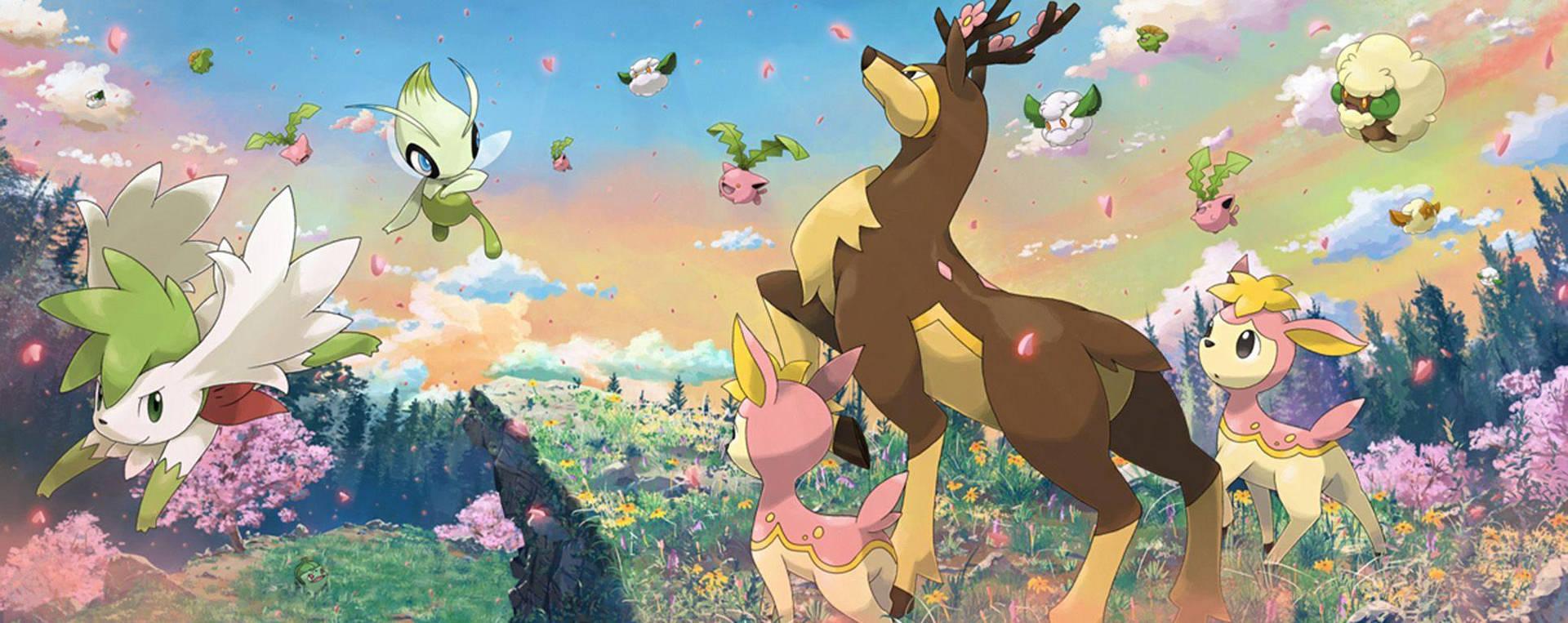 1920x763 Download Shaymin Grass Type Pokemon Wallpaper
