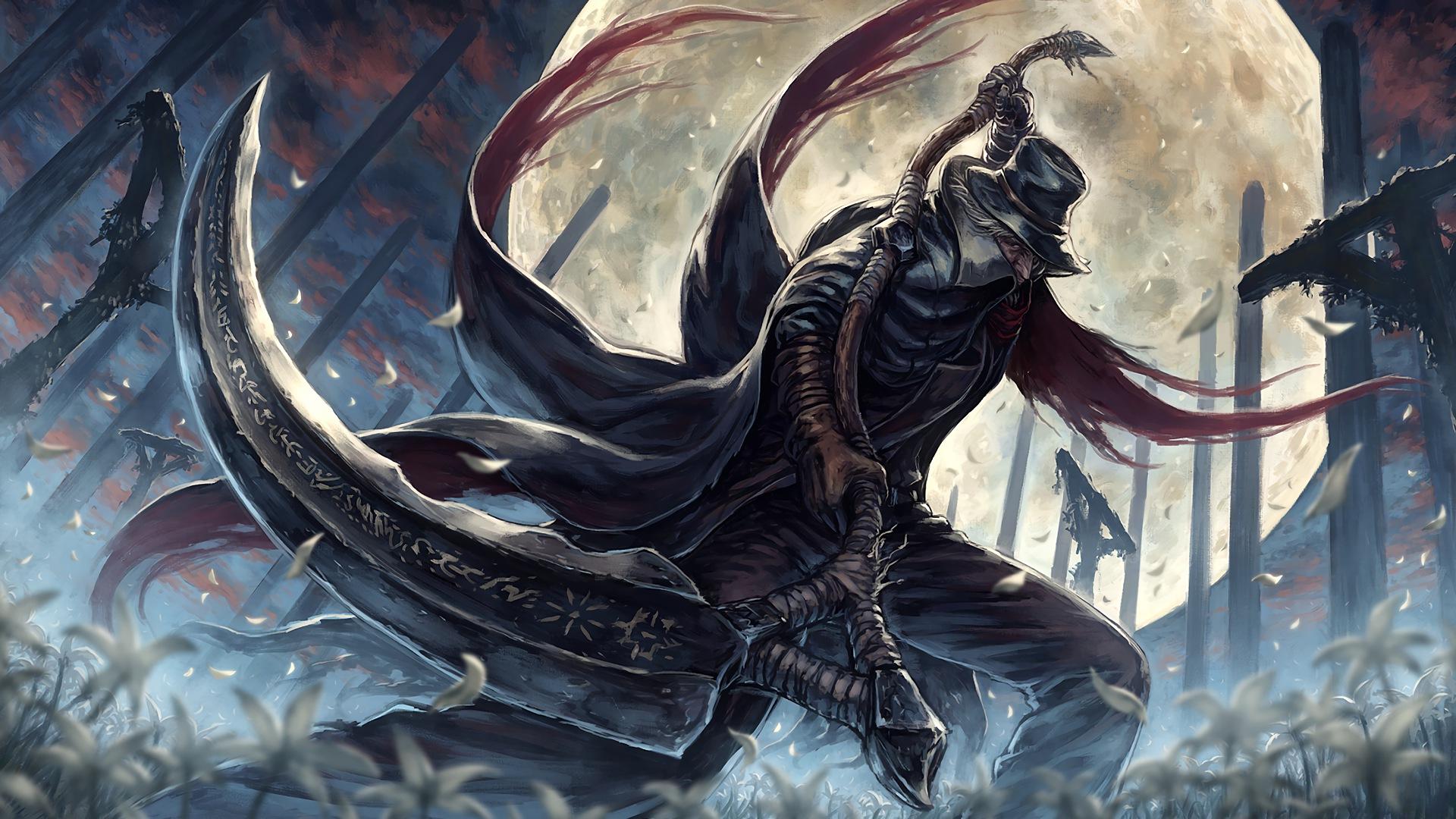 1920x1080 Bloodborne, Video games, Scythe, Moon, Artwork, Digital art Wallpaper HD / Desktop and Mobile Background
