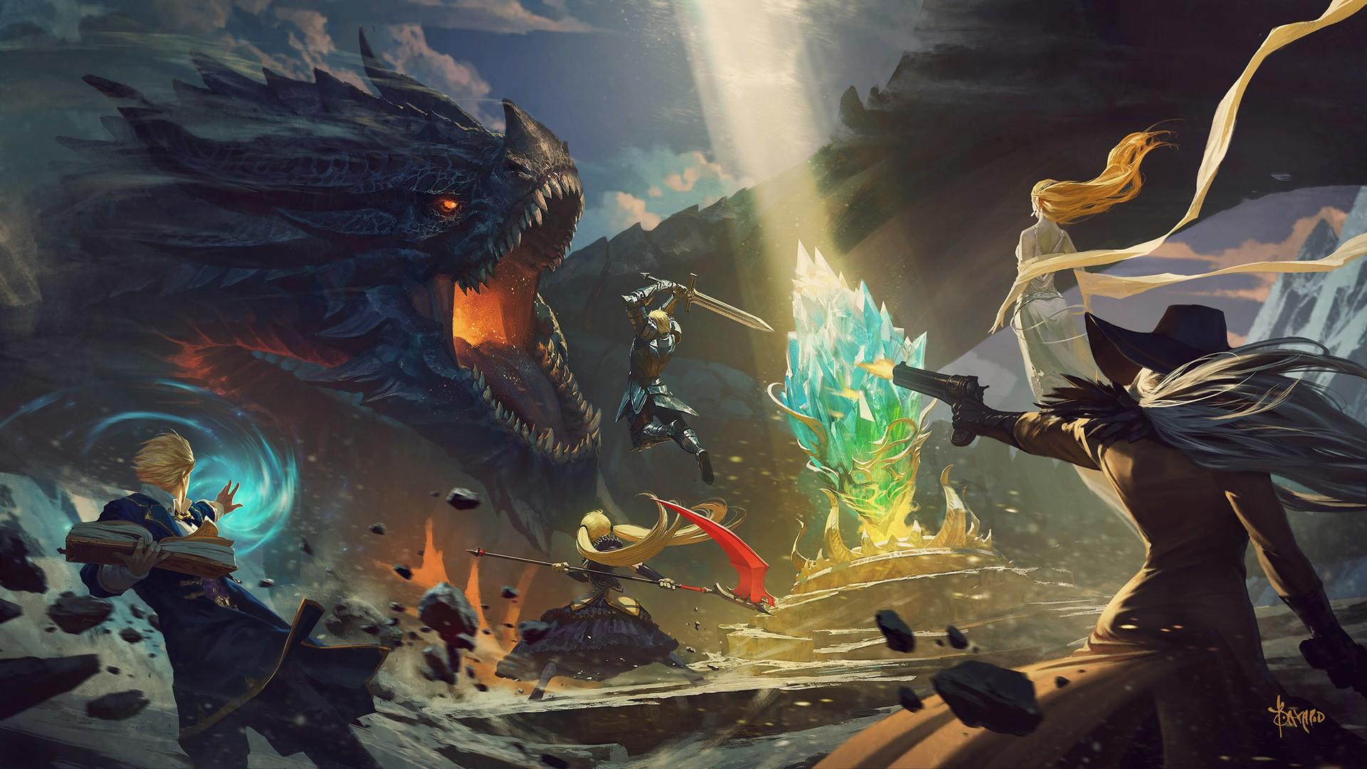 1920x1080 Wallpaper / video games, dragon, digital art, artwork, scythe, crystal, sunbeams free download