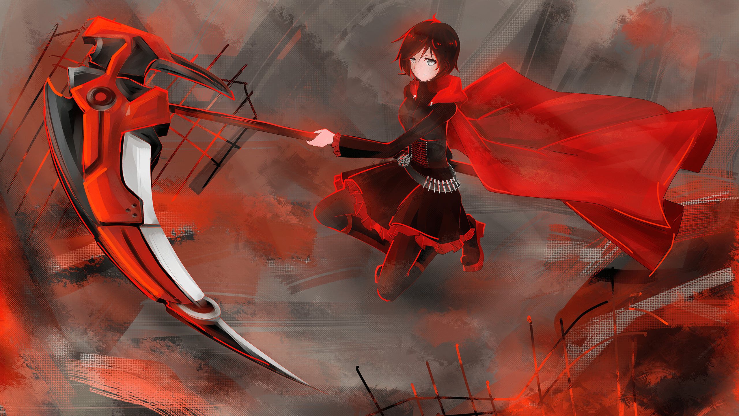 2560x1440 anime, weapon, scythe, monochrome, anime girls, death Gallery HD Wallpaper