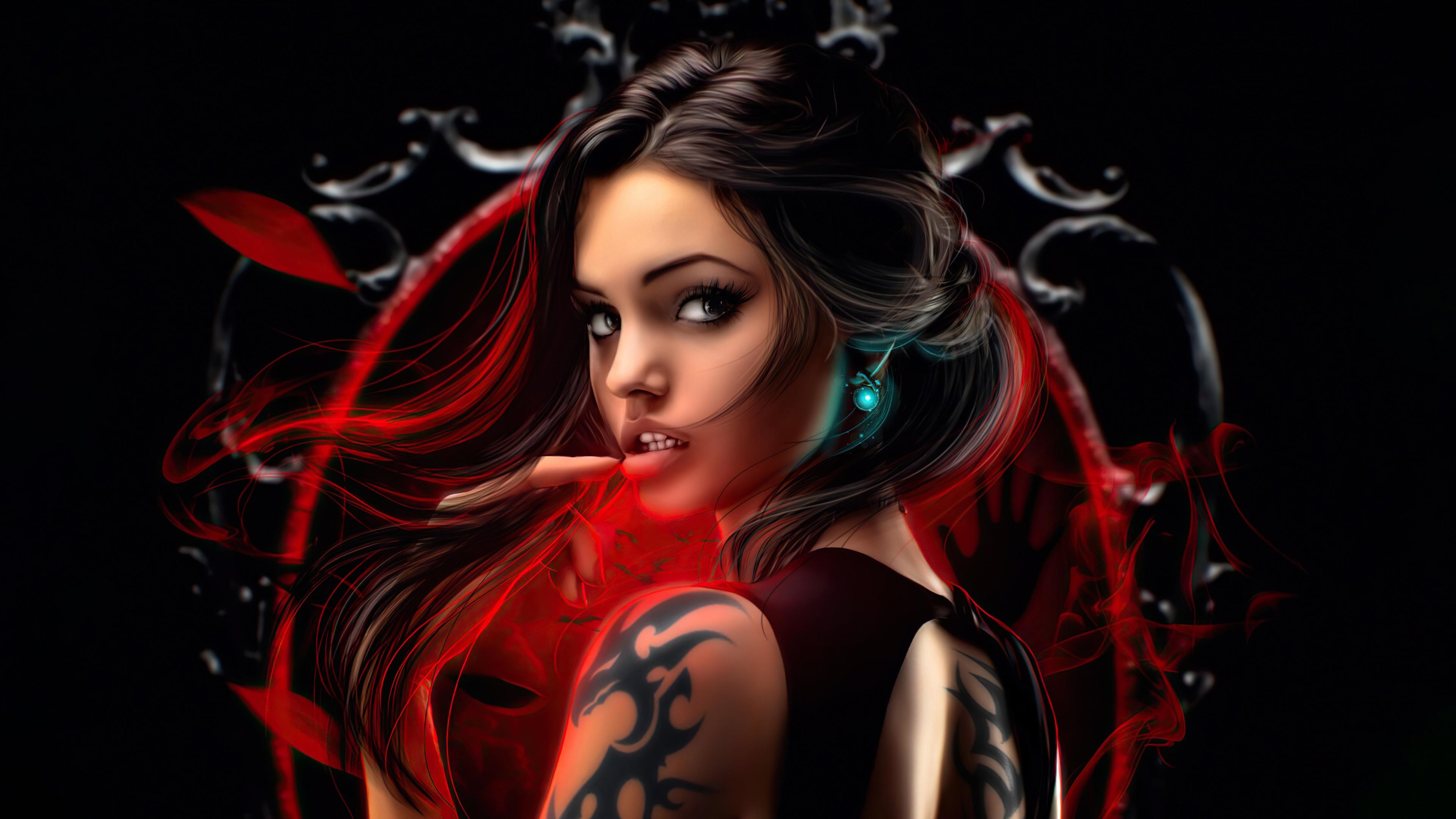 3840x2160 girls, artist, artwork, digital art, hd, 4k, fantasy, tattoo, artstation Gallery HD Wallpaper
