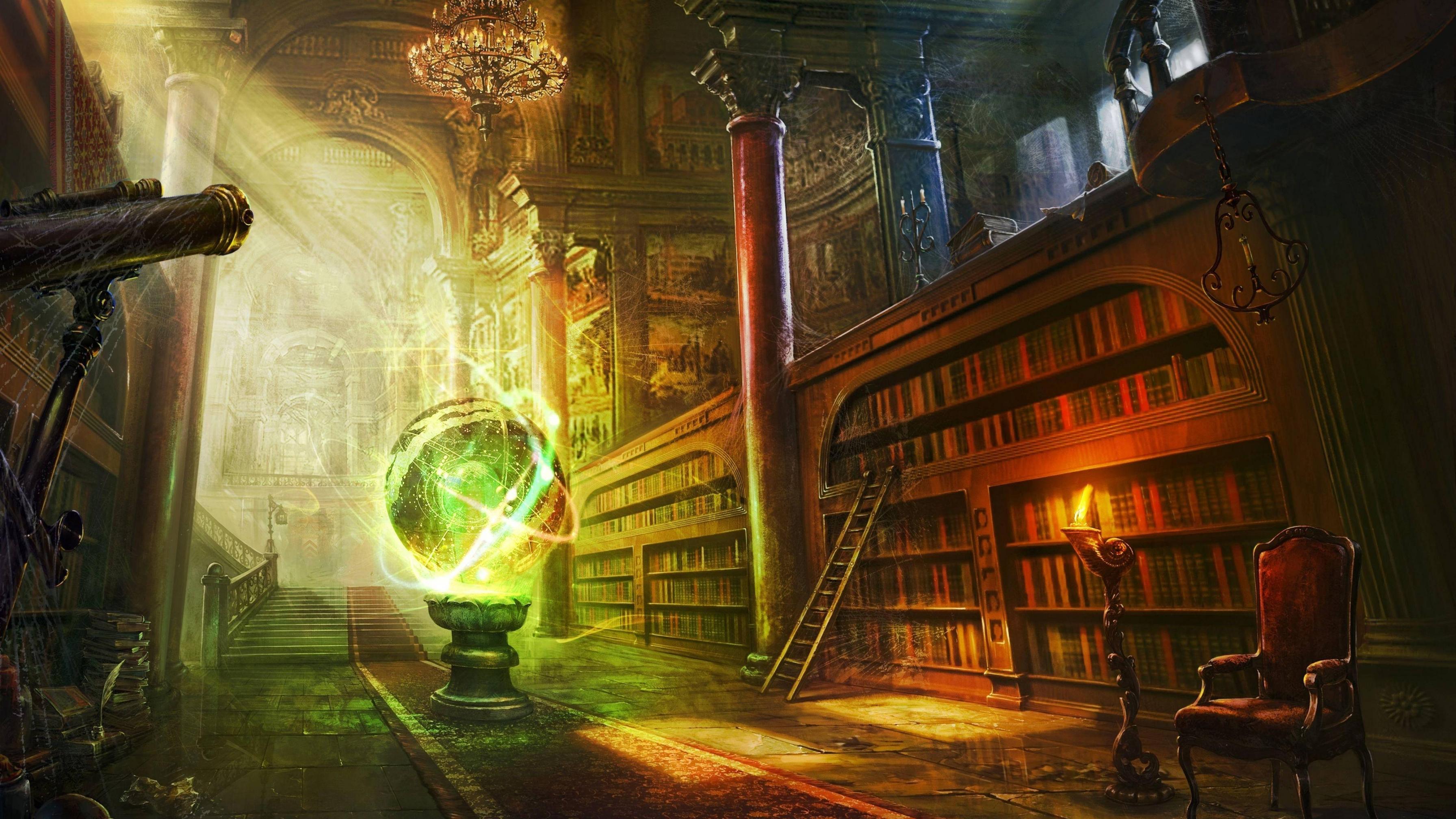 3584x2016 magic, ball, library 5K Wallpaper, HD Fantasy 4K Wallpaper, Image, Photo and Background