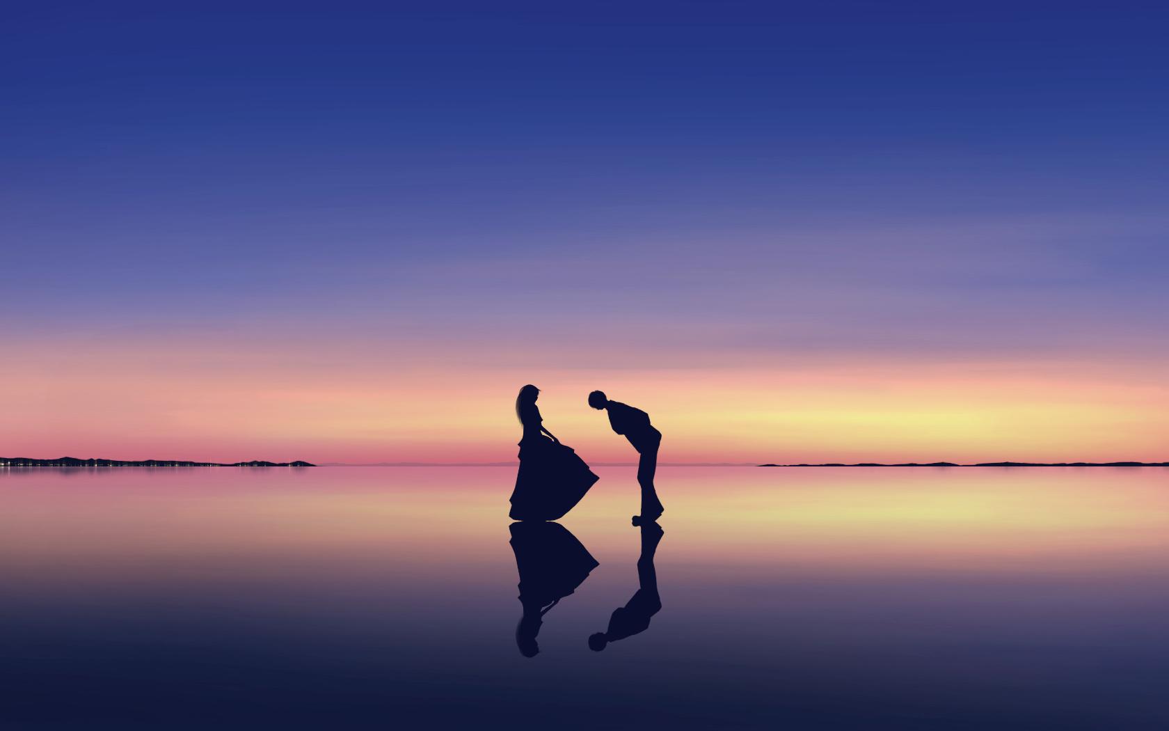 1680x1050 Download wallpaper 1920x1200 sunset, silhouette, couple, reflections, dance, 16:10 widescreen 1920x1200 HD background, 6745