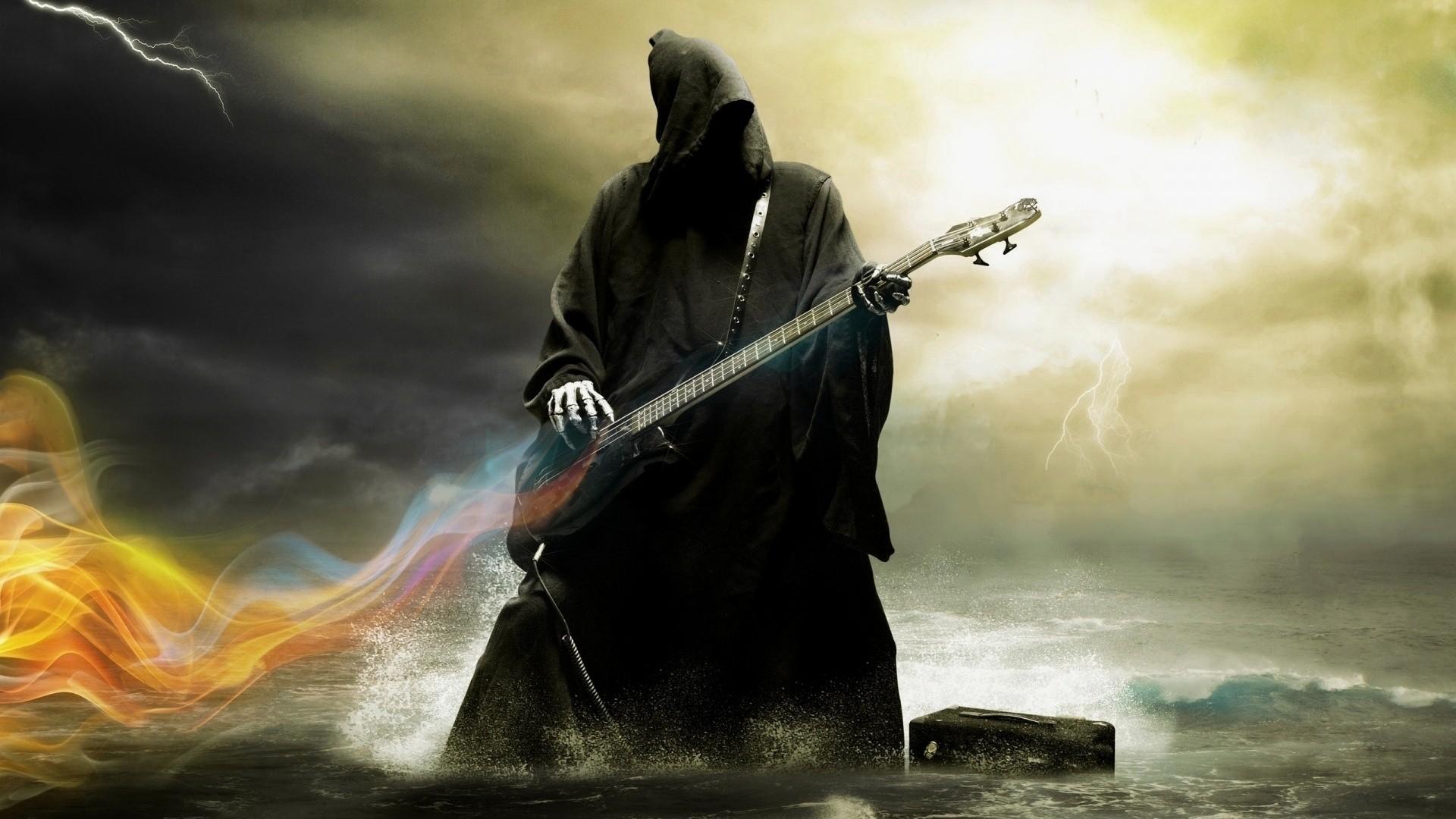 1920x1080 Grim Reaper Playing Guitar, HD Artist, 4k Wallpaper, Image, Background, Photo and Picture