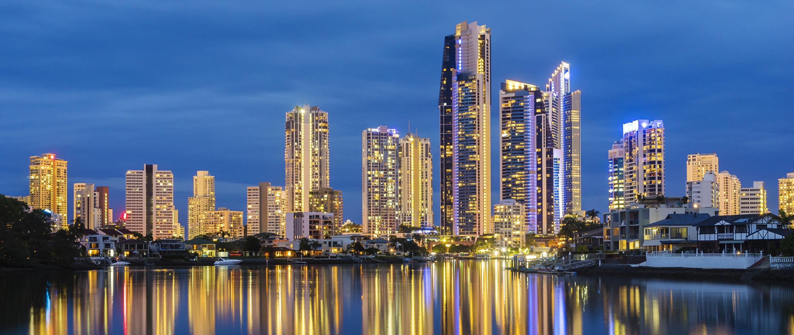 2560x1080 Wallpaper Melbourne Australia Rivers Evening Skyscrapers 2560x1080
