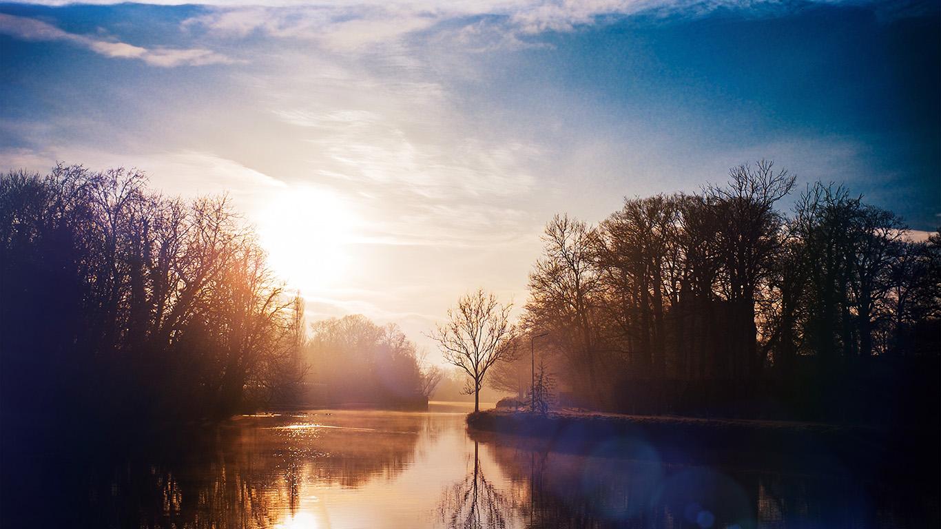 1366x768 wallpaper for desktop, laptop. lake calm tree mountain sunny day nature flare blue
