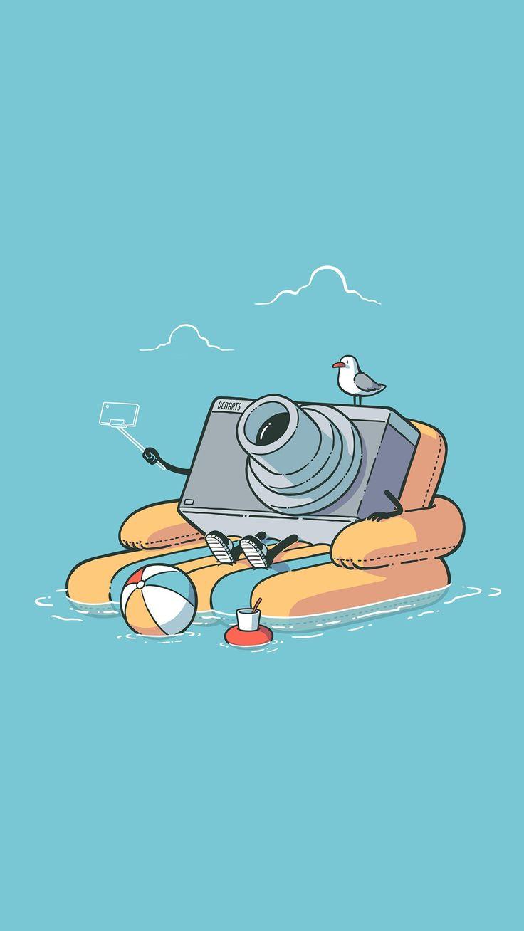 736x1308 vertical, digital art, simple background, camera, seagulls, waterx2560 Wallpaper.c. Cartoon wallpaper iphone, Cartoons dp, Cute emoji wallpaper