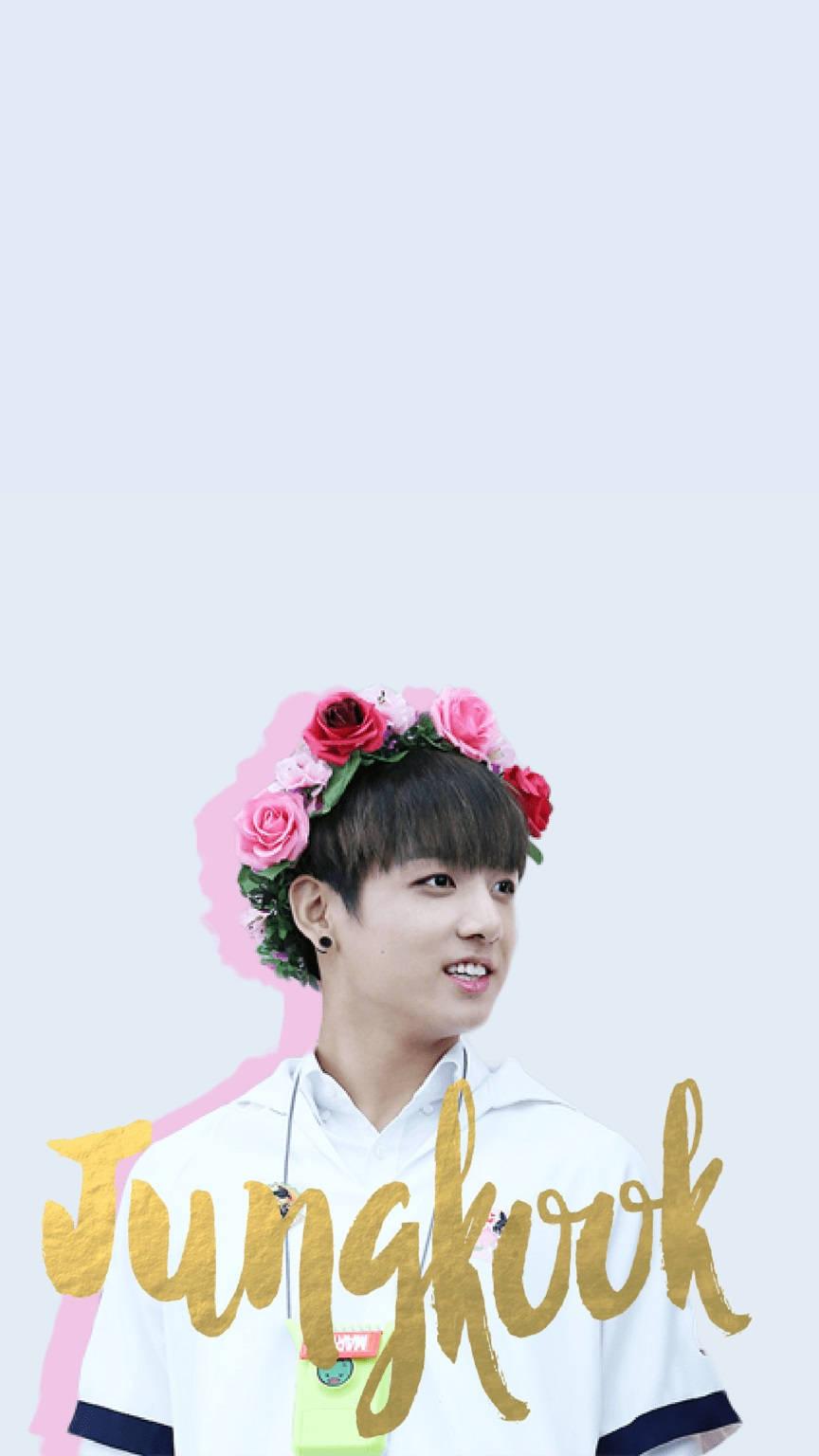 864x1536 Download Cute Bts Jungkook In Pink Flower Crown Wallpaper