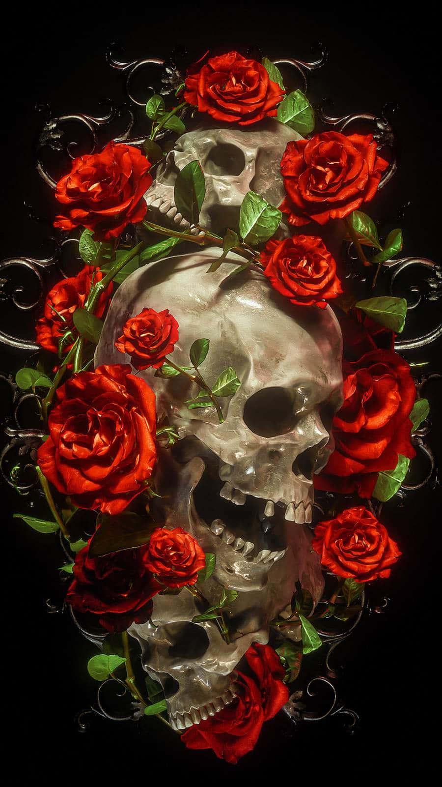 900x1601 Download Love Skulls And Roses Wallpaper