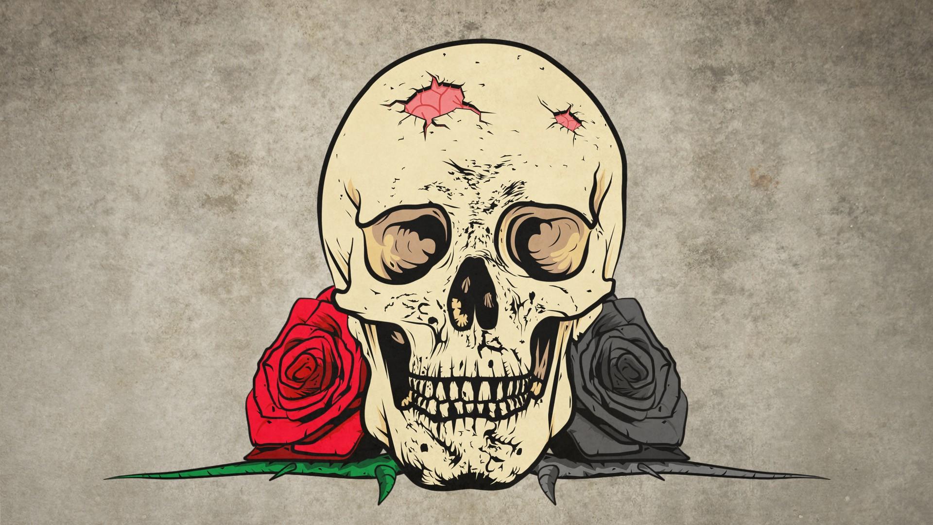 1920x1080 teeth, rose, skull, simple background, thorns, drawing, digital art, flowers Gallery HD Wallpaper