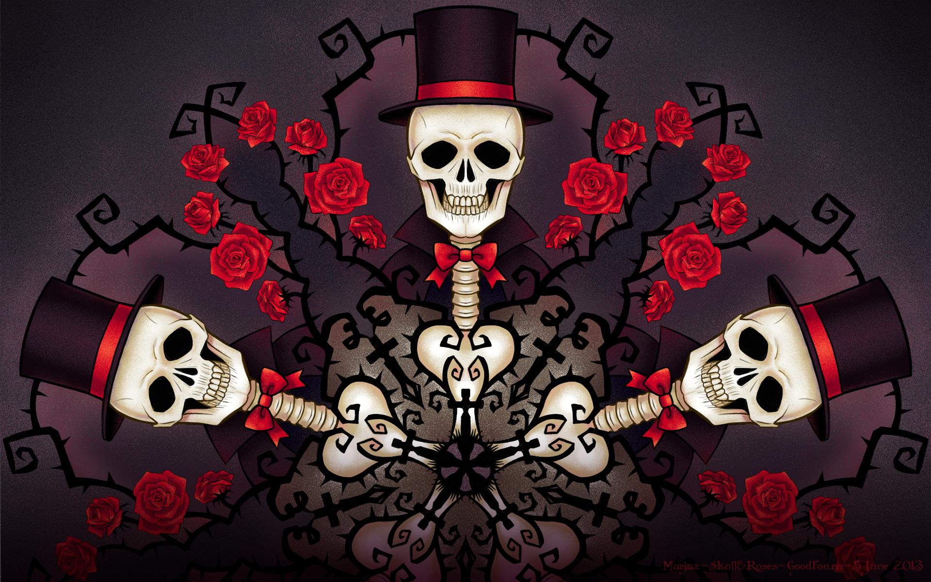 1920x1200 skulls, Roses, Hat, Fantasy, Skull, Gothis, Flower Wallpaper HD / Desktop and Mobile Background