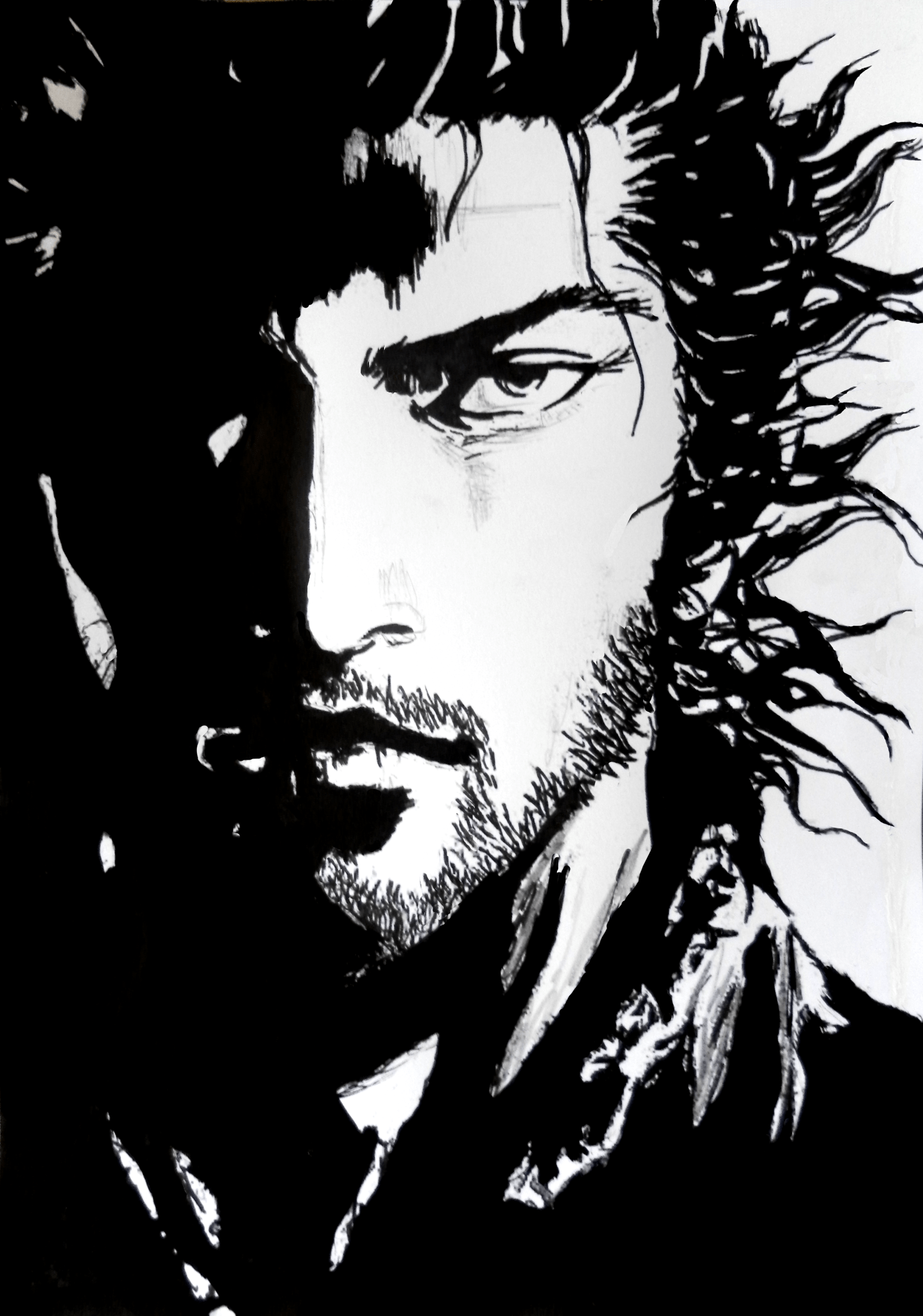 1543x2200 Vagabond Inoue Takehiko Vagabond Water Ink Wash Paintings Samurai Manga Sketch Wallpaper:1543x2200